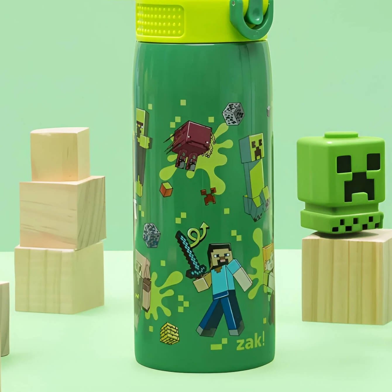 green minecraft zak water bottle
