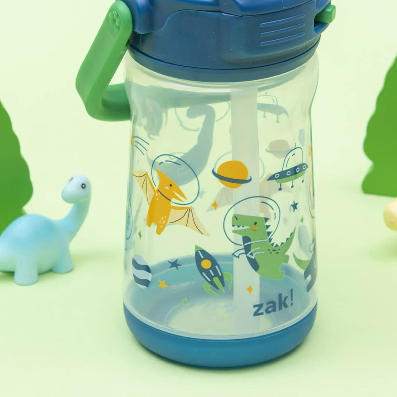 kids water bottle with dinosaur and space artwork