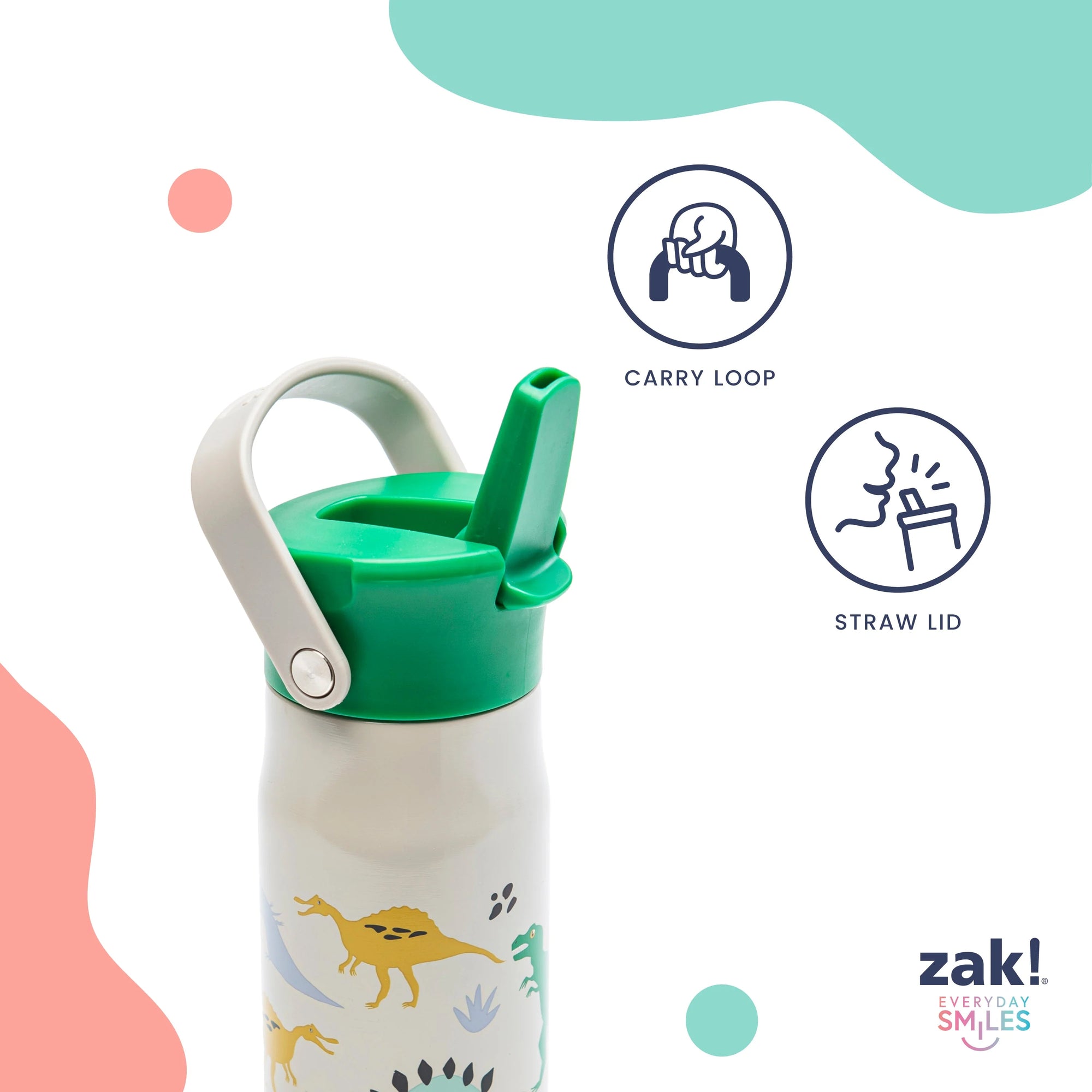 Zak Designs Kids Straw Water Bottle with Carry Loop - Harmony 14 ounces