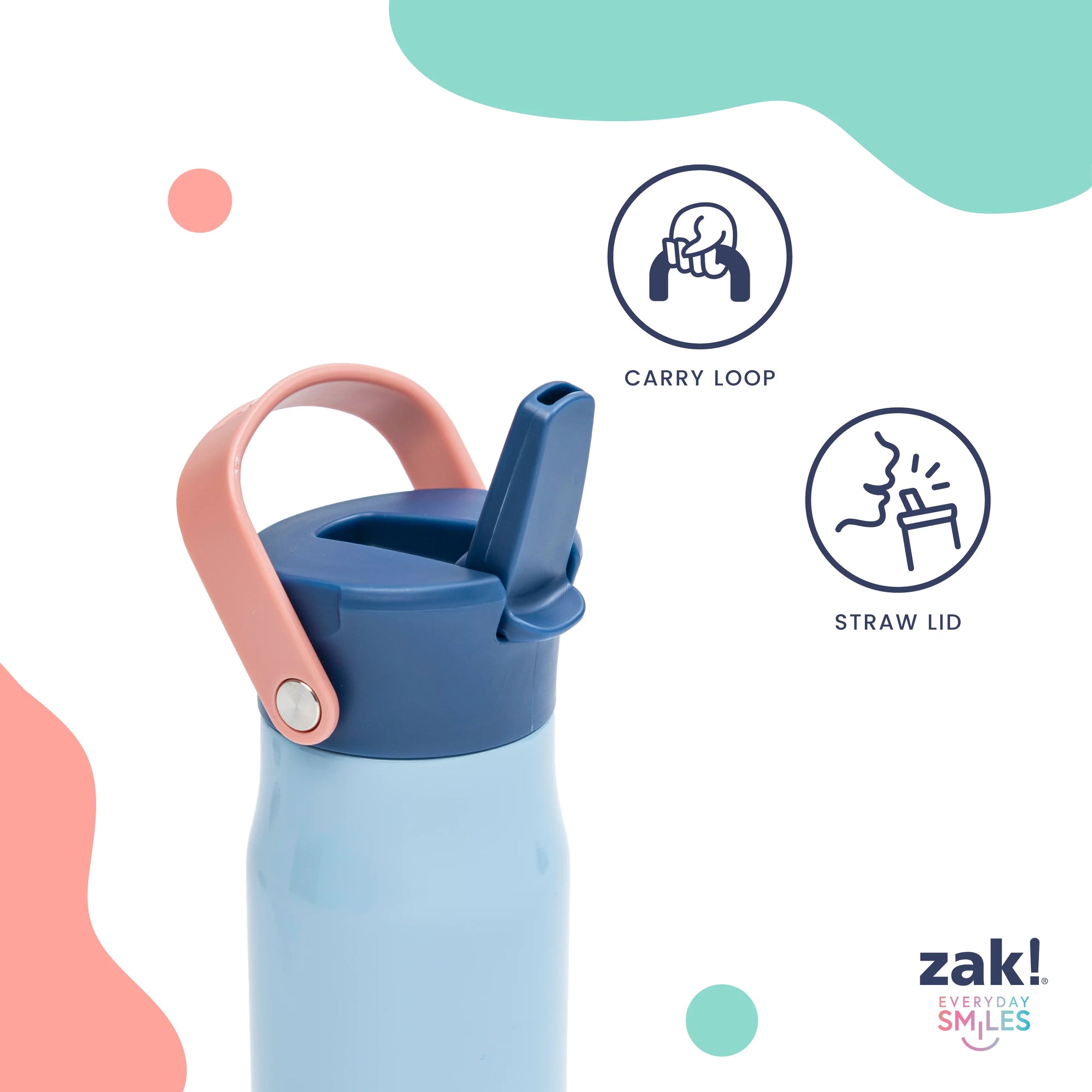 Carry Loop Harmony Stainless Steel Kids Water Bottle with Straw Spout, 20 ounces