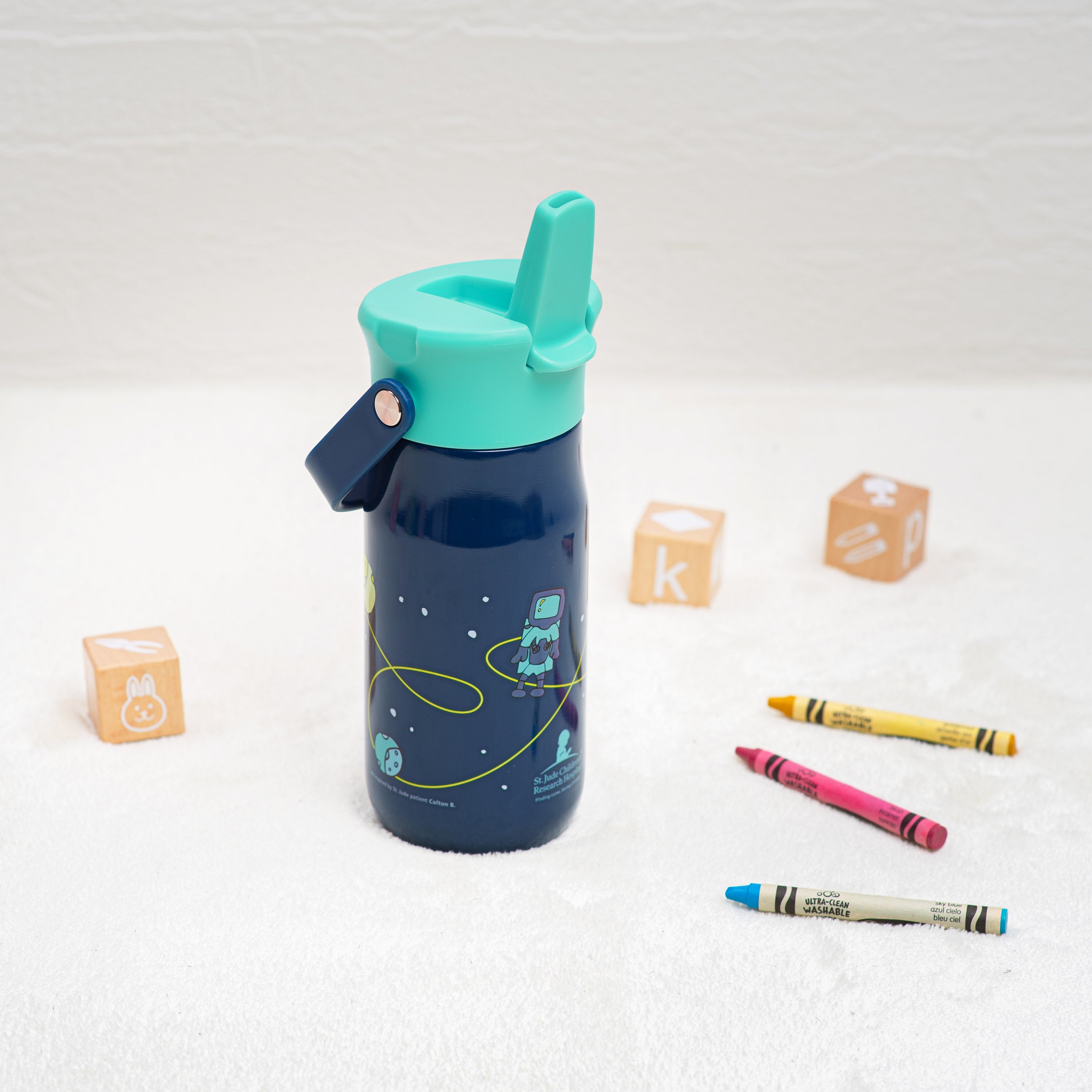 Space Harmony Stainless Steel Kids Water Bottle with Straw Spout, 14 ounces