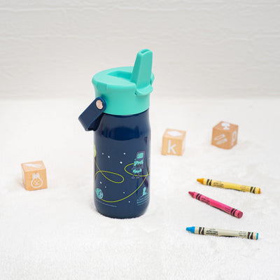 Space Harmony Stainless Steel Kids Water Bottle with Straw Spout, 14 ounces