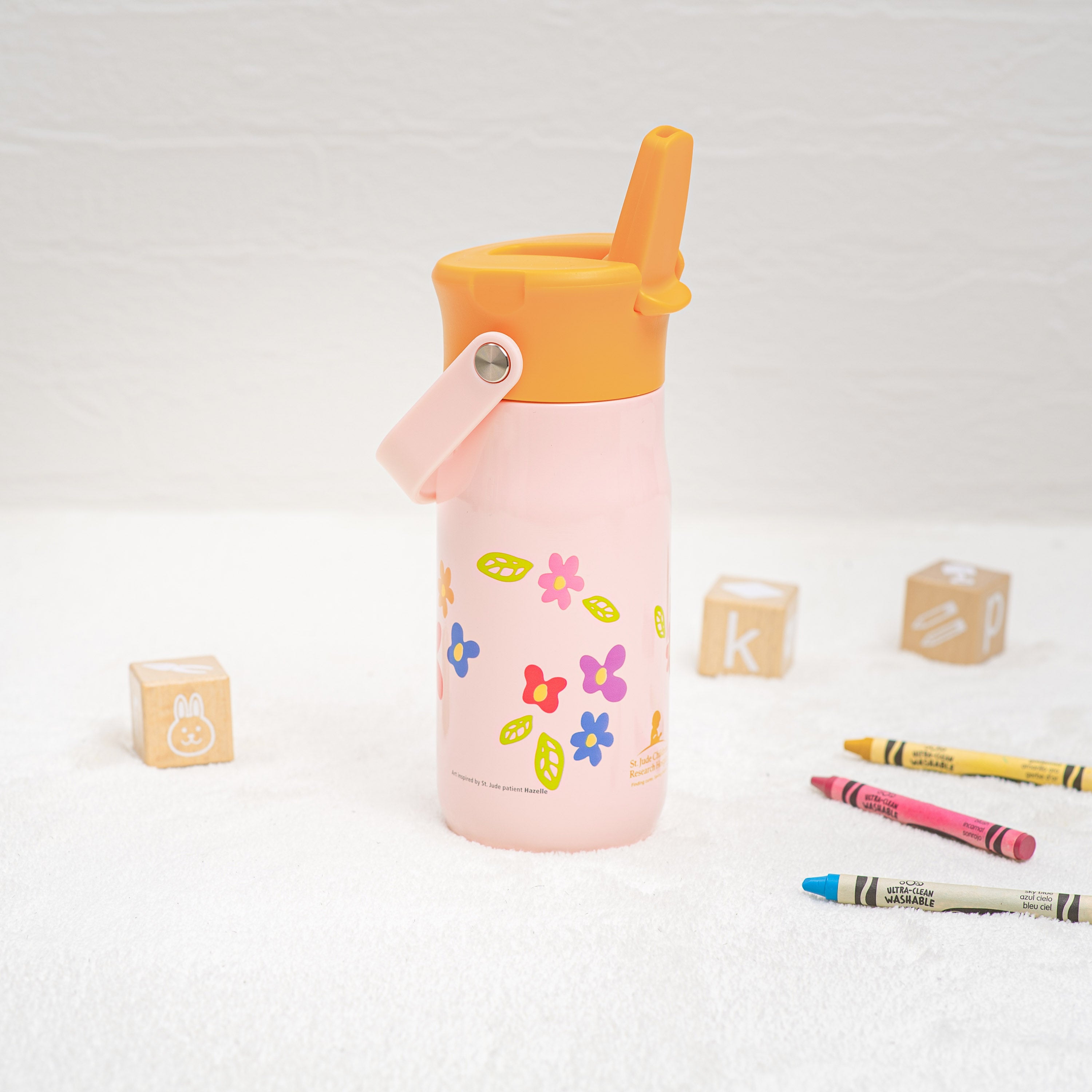 Floral Harmony Stainless Steel Kids Water Bottle with Straw Spout, 14 ounces