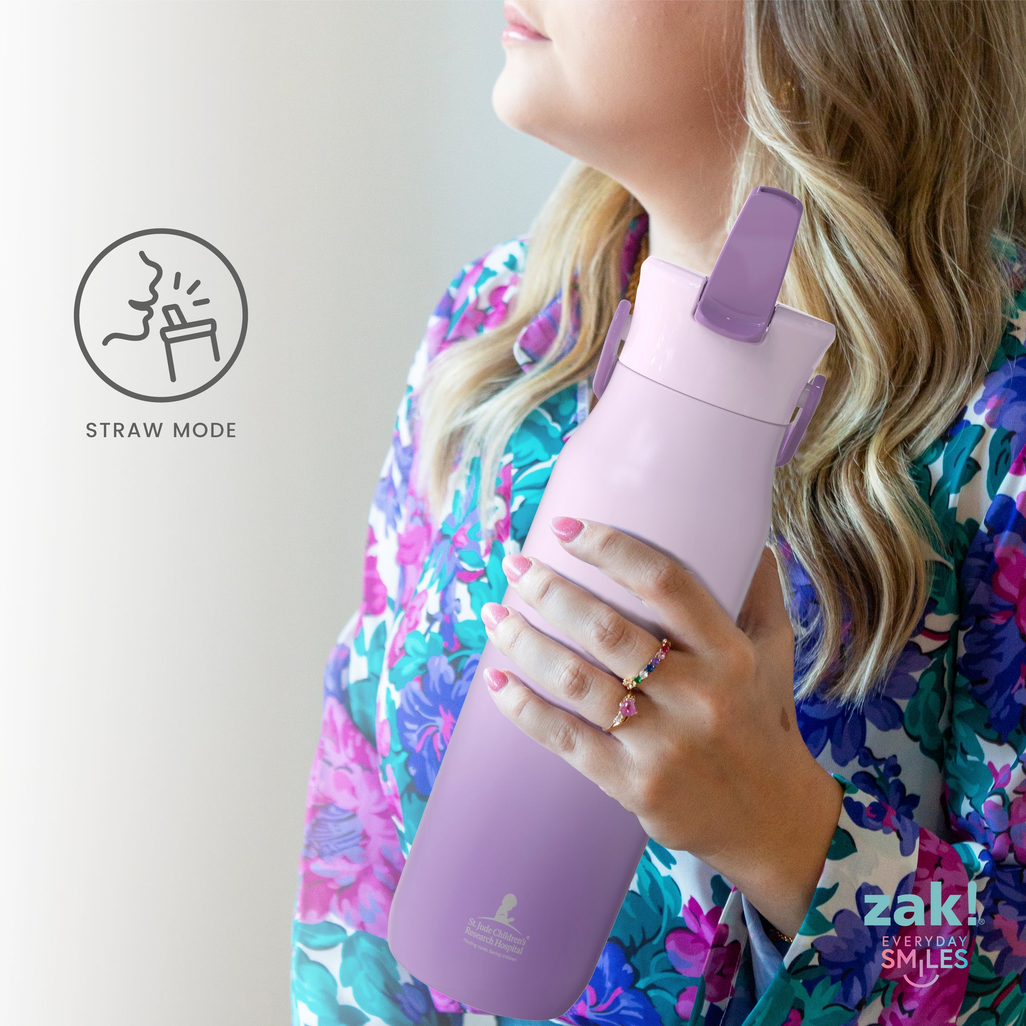 Purple Ombre Harmony Stainless Steel Kids Water Bottle with Straw Spout, 14 ounces