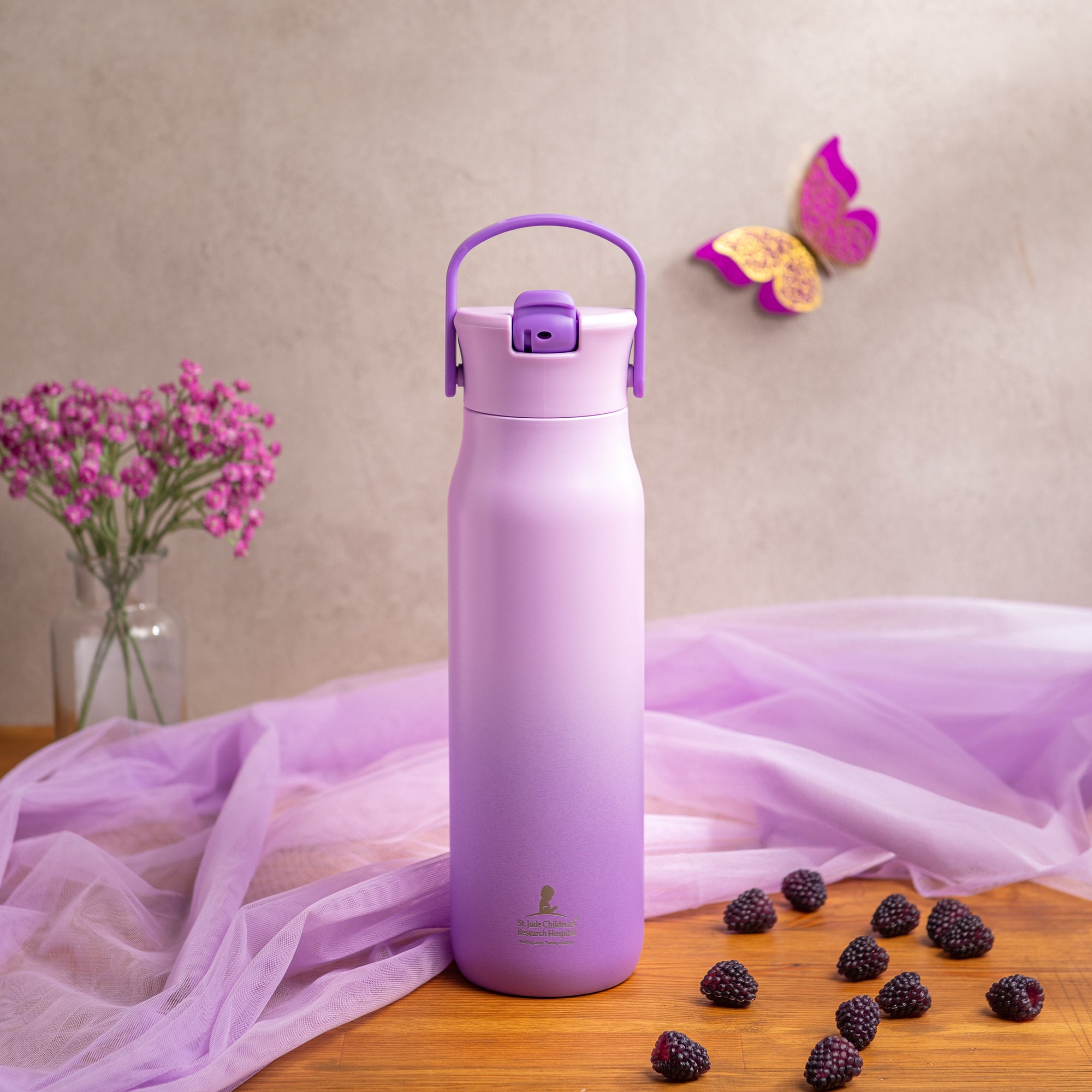 Purple Ombre Harmony Stainless Steel Kids Water Bottle with Straw Spout, 14 ounces