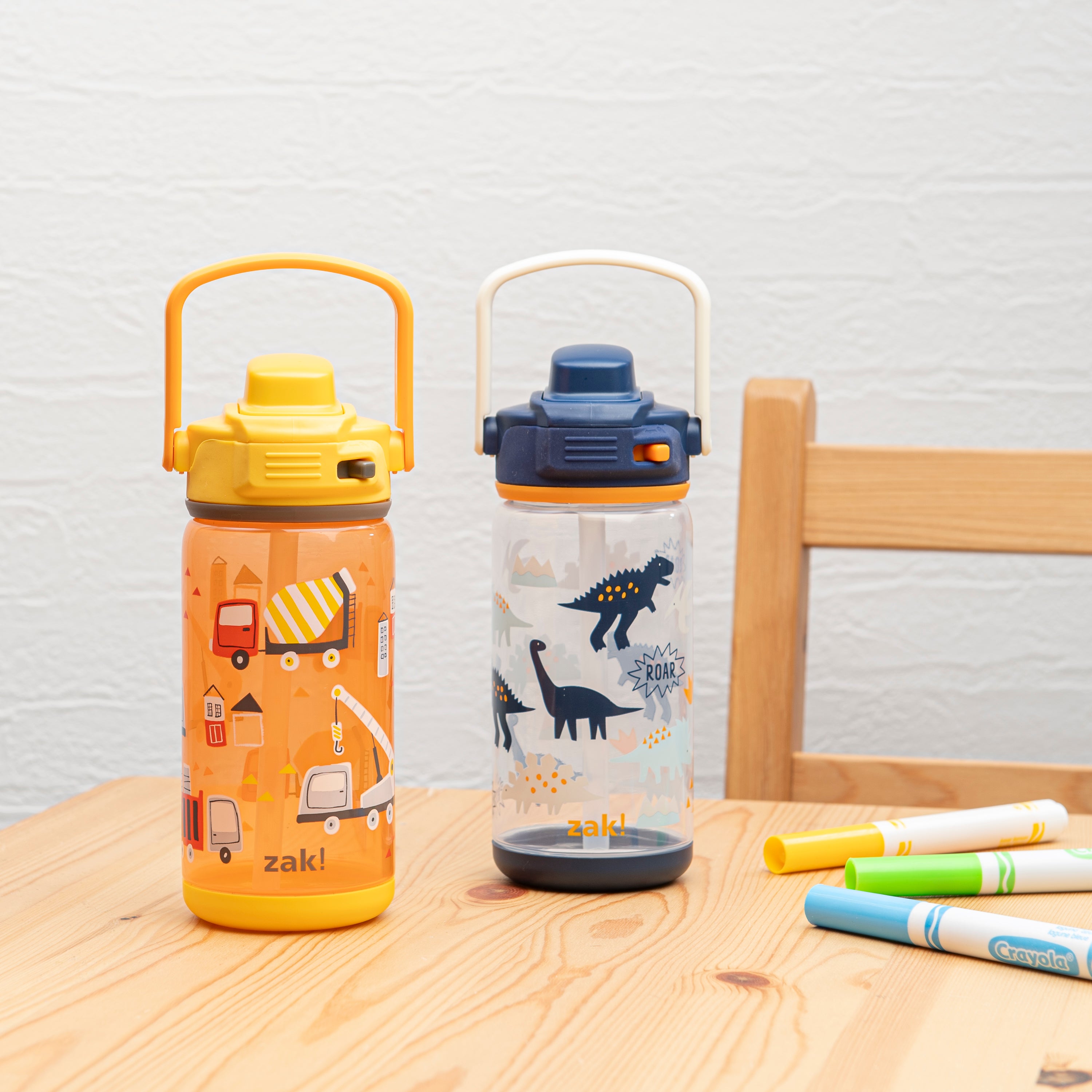 Beacon 2-Piece Kids Water Bottle Set with Lid Lock - Zaksaurus and Construction, 16 Ounces