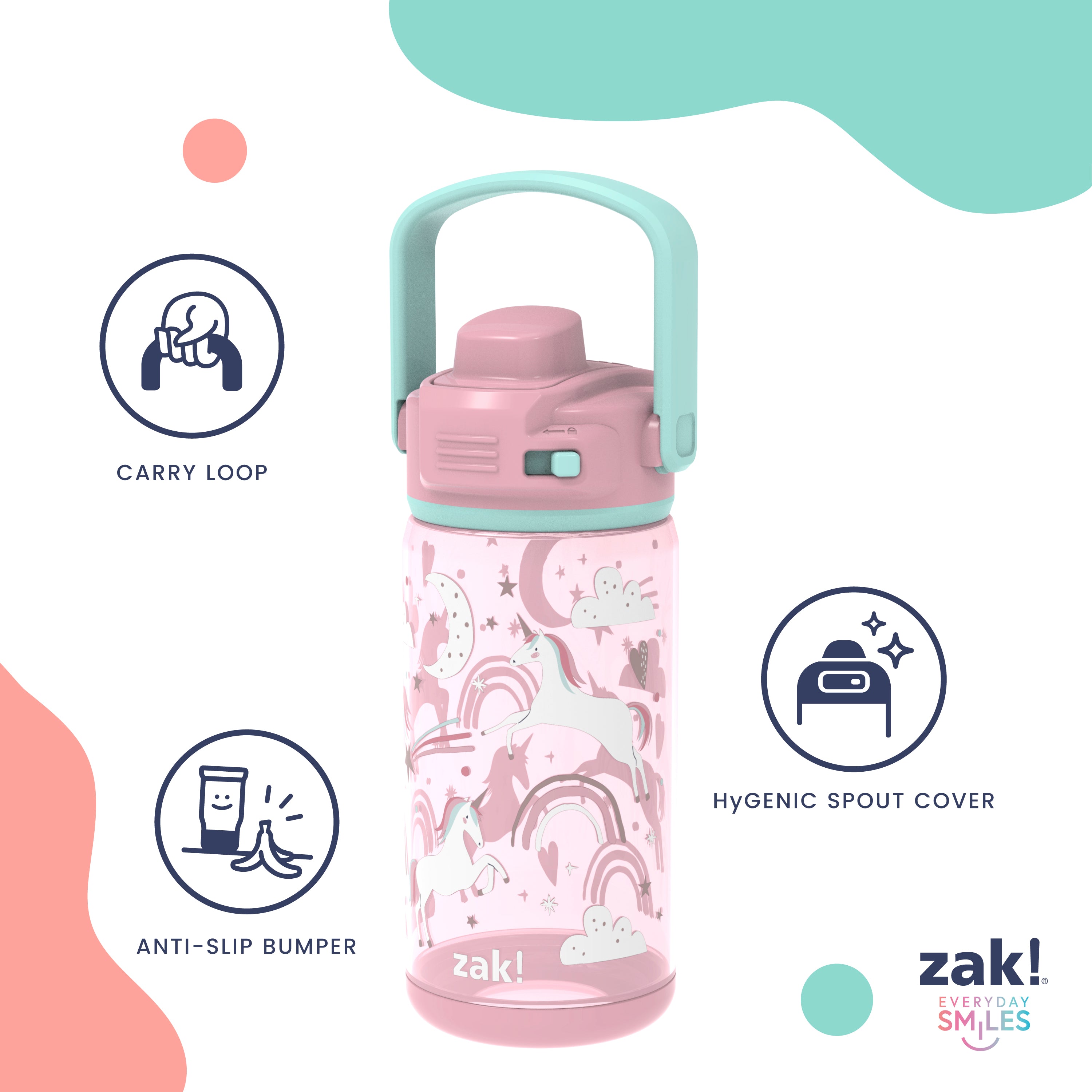 Kids Plastic Water Bottles with Lid - Unicorns, 16 oz. – zak.com