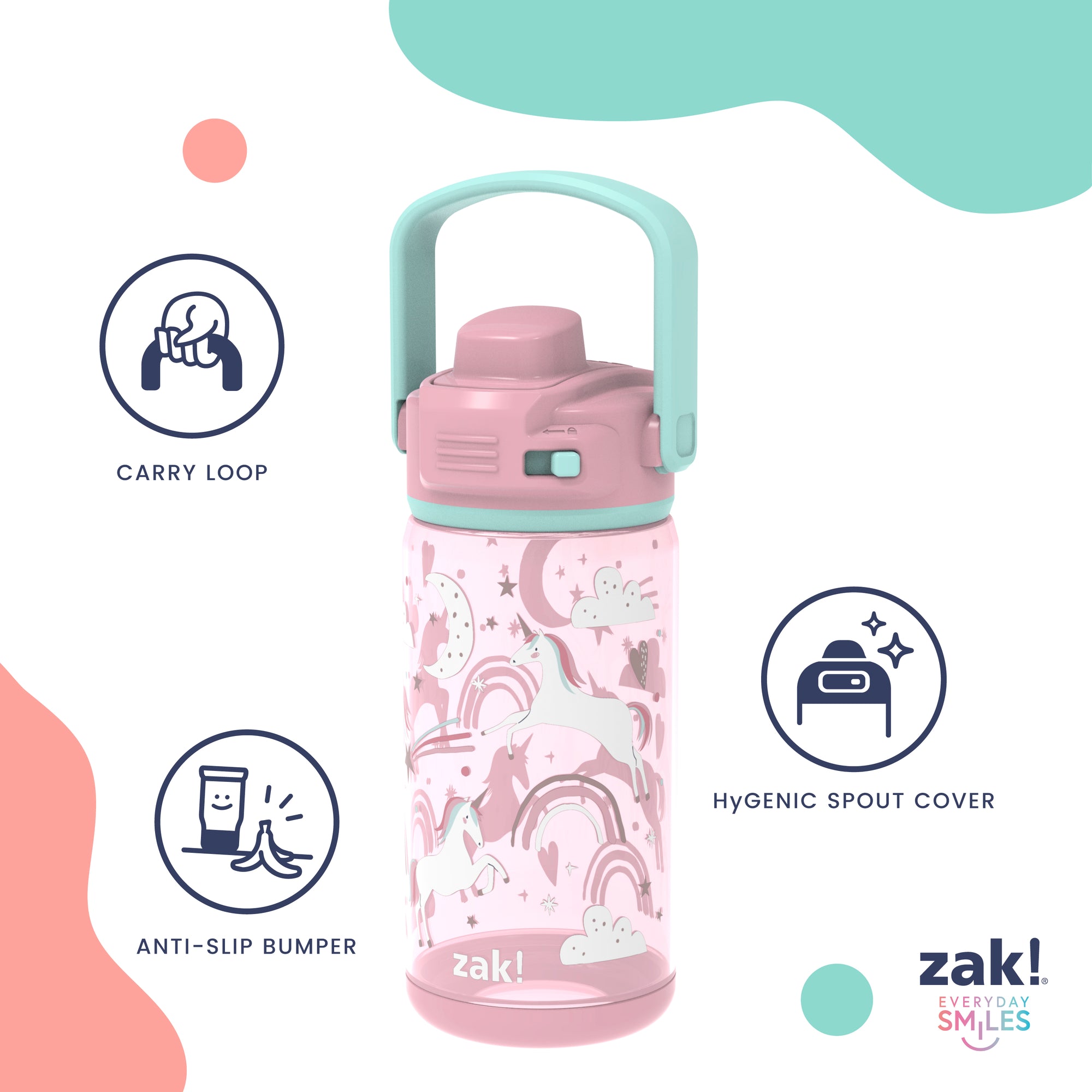 Beacon 2-Piece Kids Water Bottle Set with Lid Lock - Fruit and Unicorn, 16 Ounces