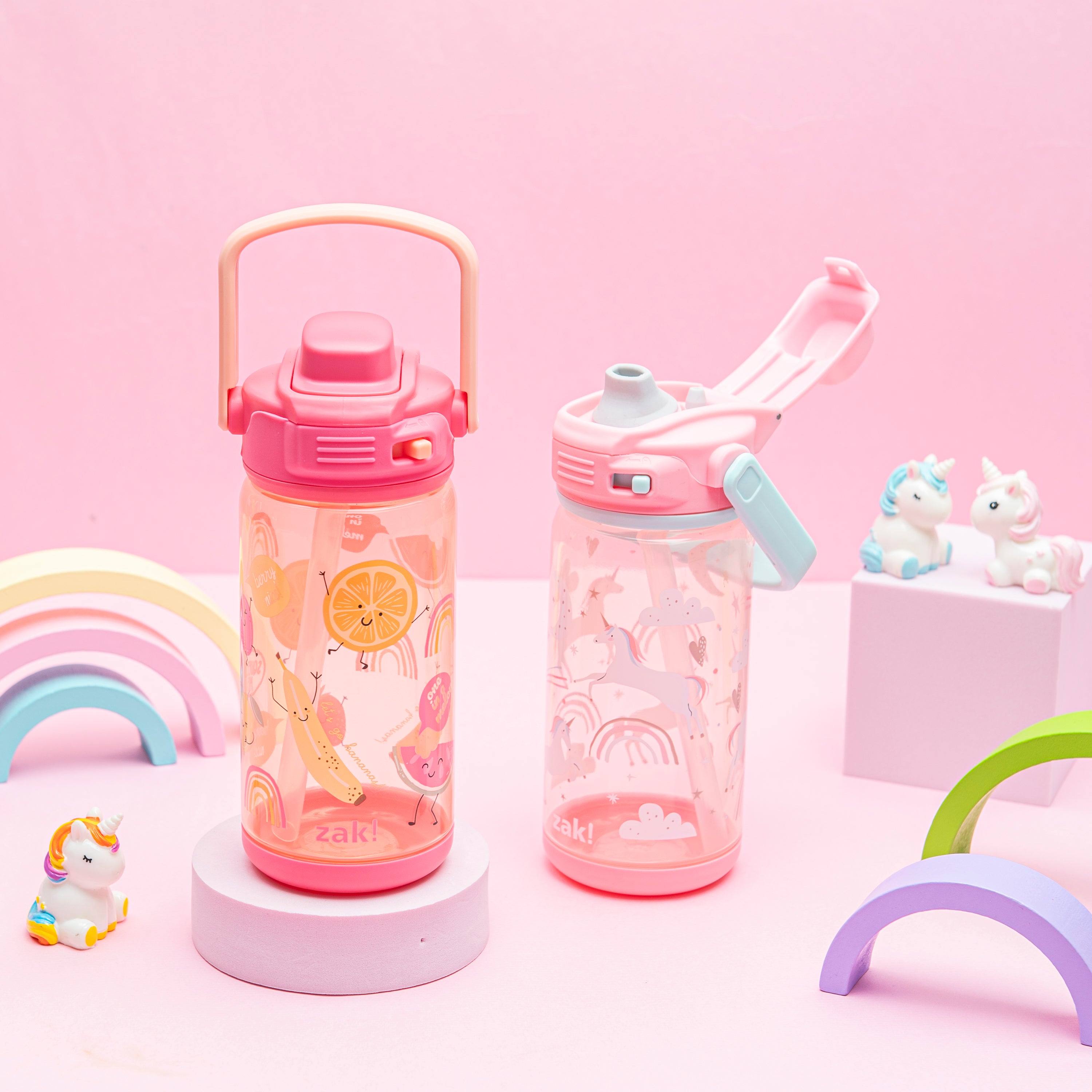 Beacon 2-Piece Kids Water Bottle Set with Lid Lock - Fruit and Unicorn, 16 Ounces