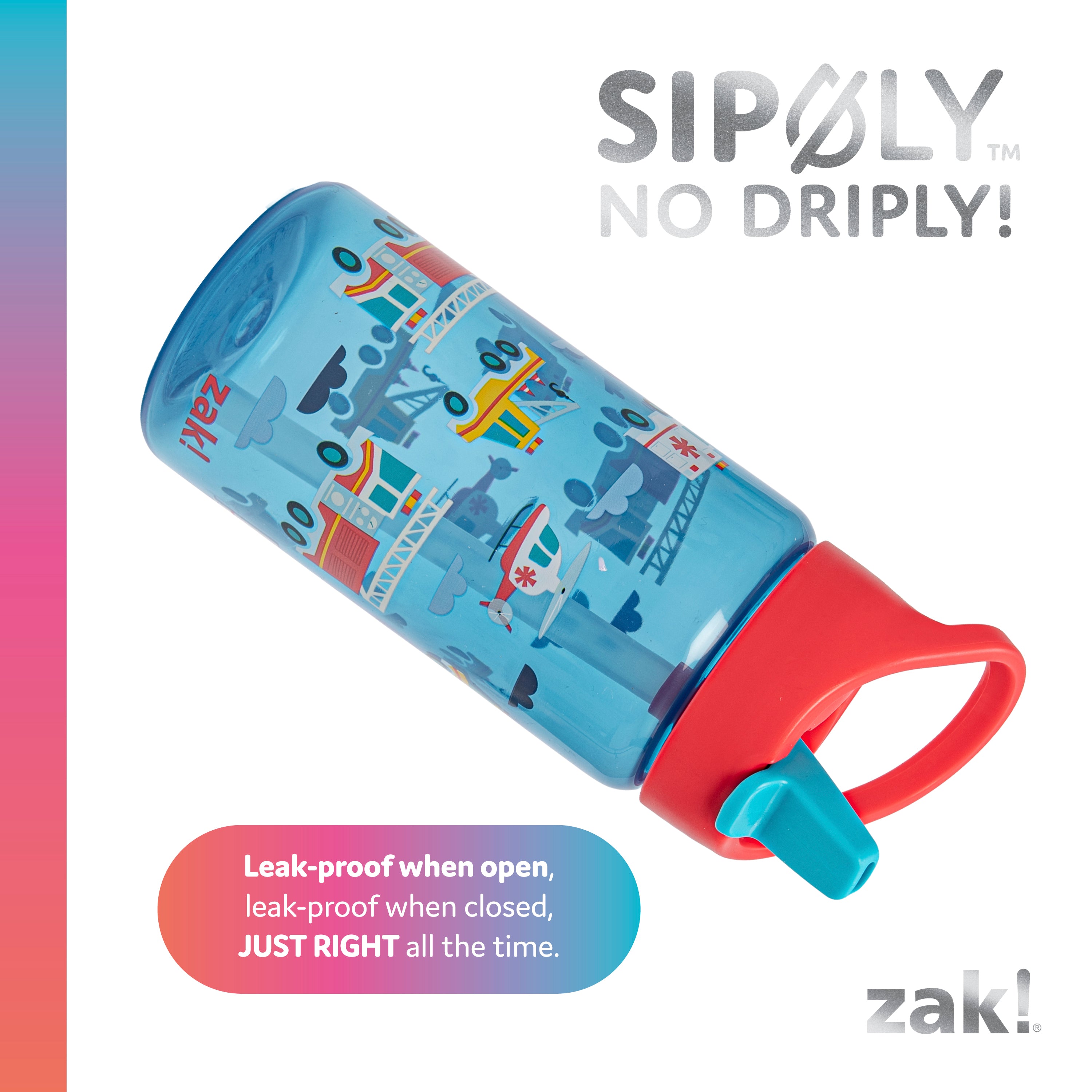 Kids Main Street Rescue Cars Siply Water Bottles with Leak-Proof Flip-Up Spout