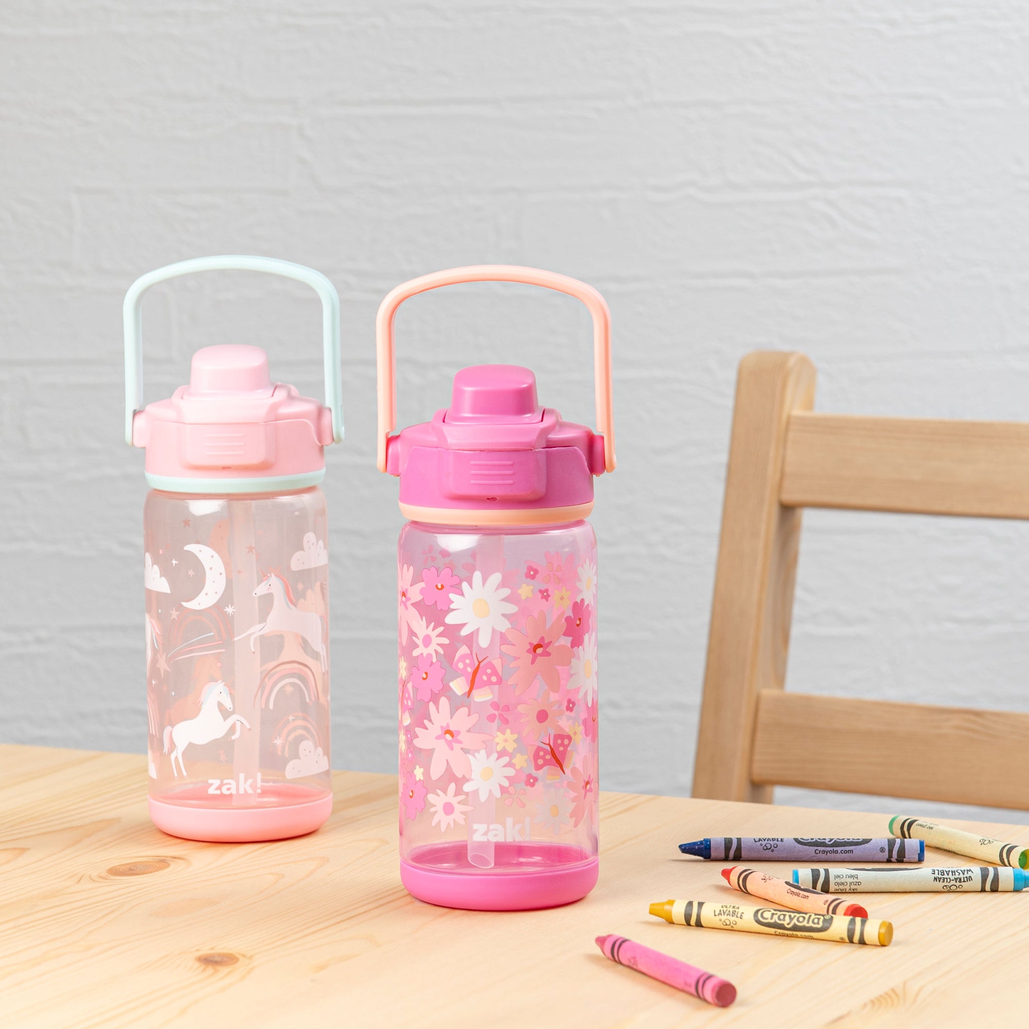 Beacon 2-Piece Kids Water Bottle Set with Covered Spout - Unicorn and Flower Power, 16 Ounces