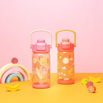 Beacon 2-Piece Kids Water Bottle Set with Covered Spout - Happy Skies and Happy Fruit, 16 Ounces