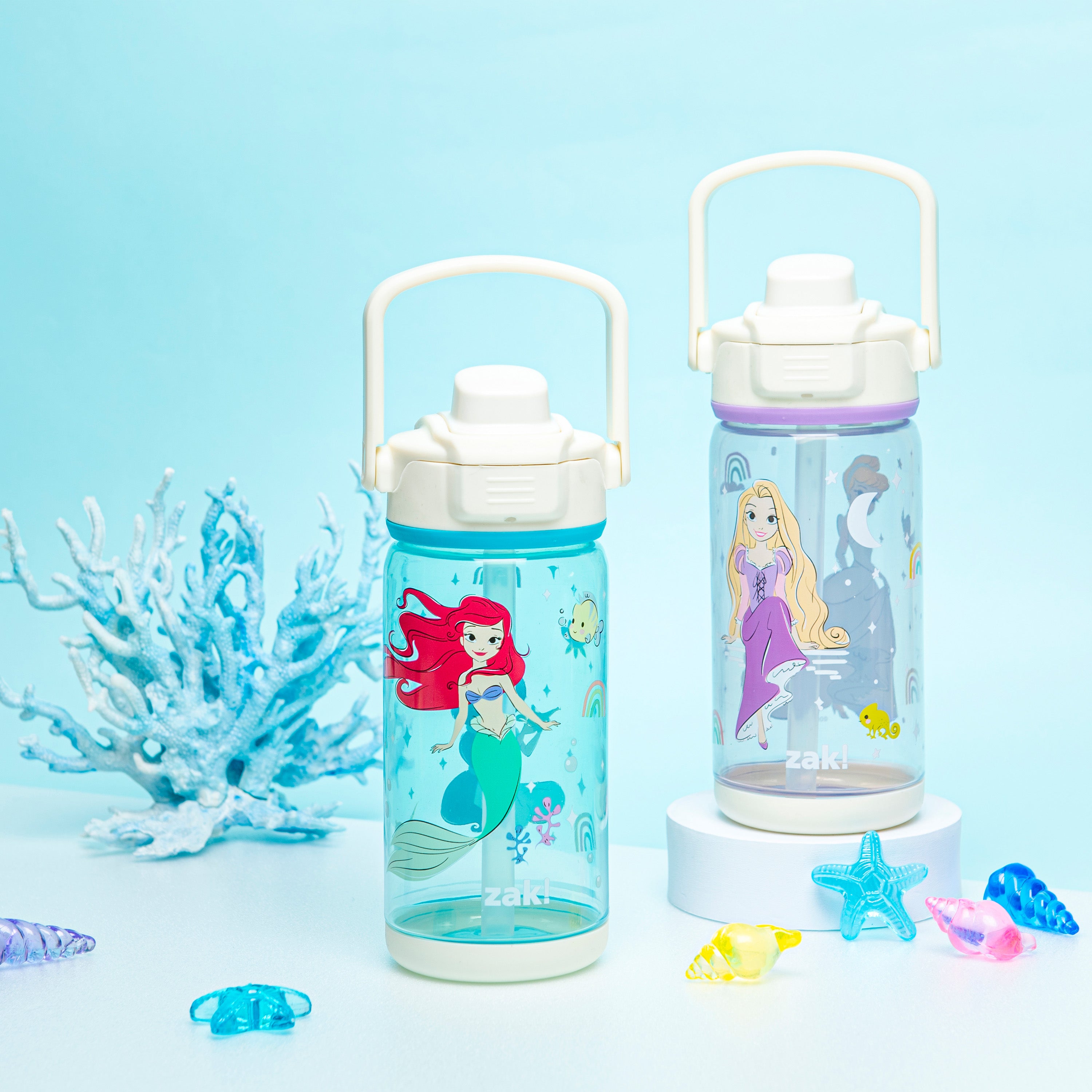 Disney Princess Beacon 2-Piece Kids Water Bottle Set with Covered Spout, 16 Ounces
