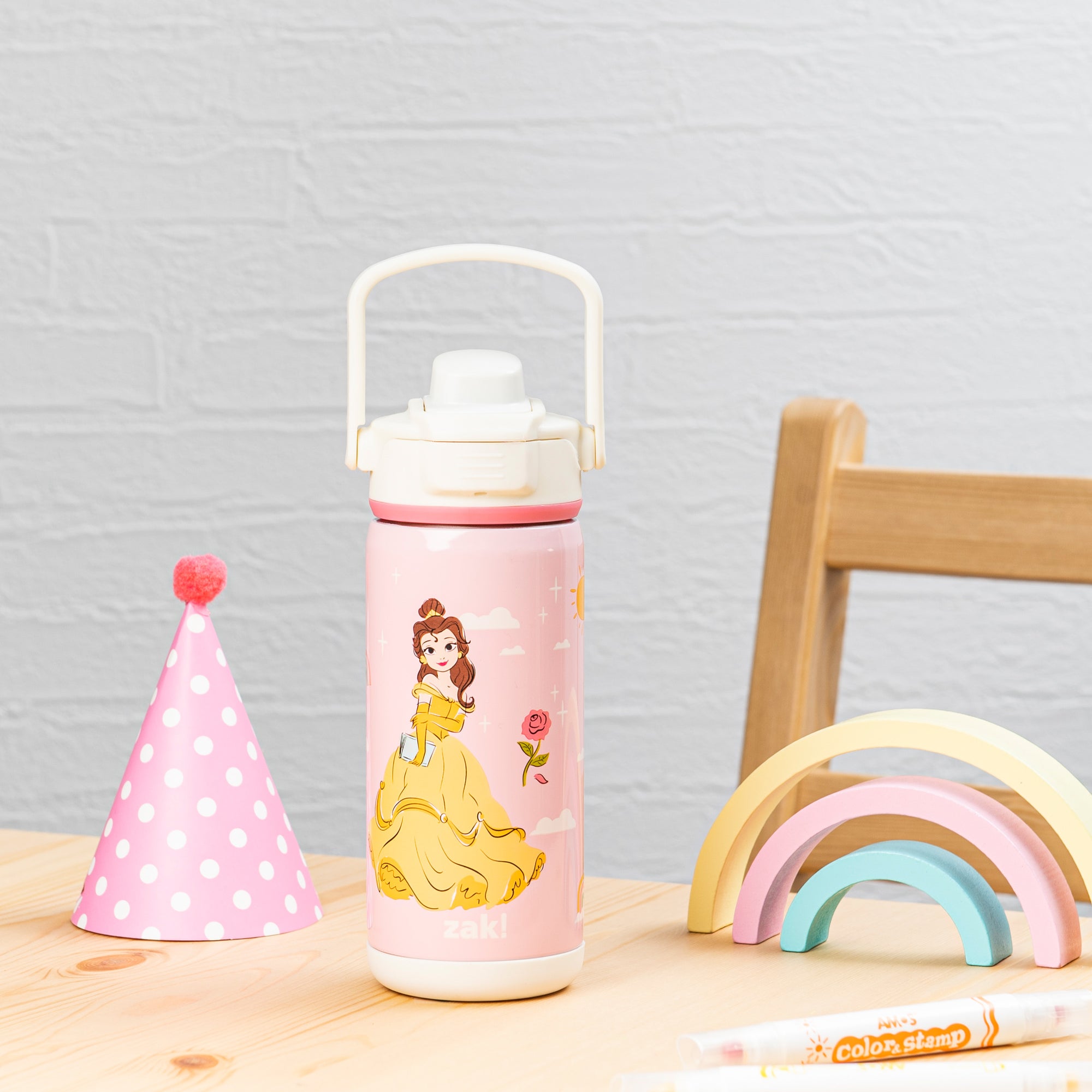 Disney Princess Beacon Stainless Steel Insulated Kids Water Bottle with Covered Spout, 14 Ounces