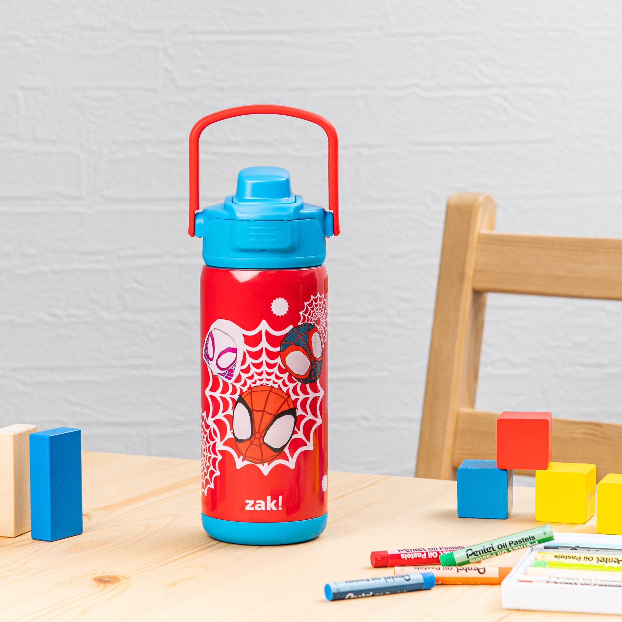 Marvel Spider-Man Spidey Beacon Stainless Steel Insulated Kids Water Bottle with Covered Spout, 14 Ounces