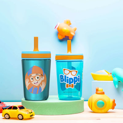 Blippi Kids Stainless Steel and Plastic Leak Proof Tumbler Set