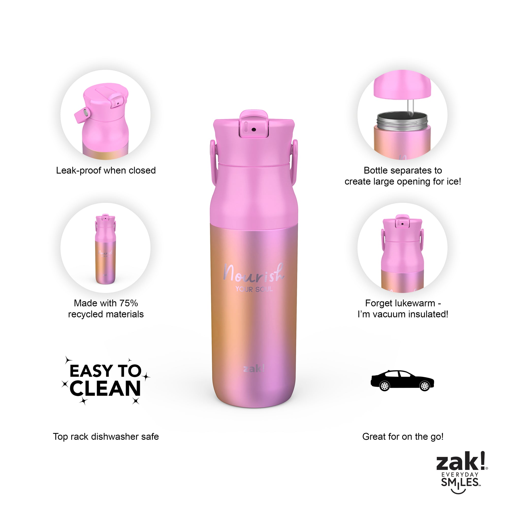 Harmony Stainless Steel Insulated Water Bottle with Flip-Up Straw Spout - Nourish Your Soul, 32 ounces