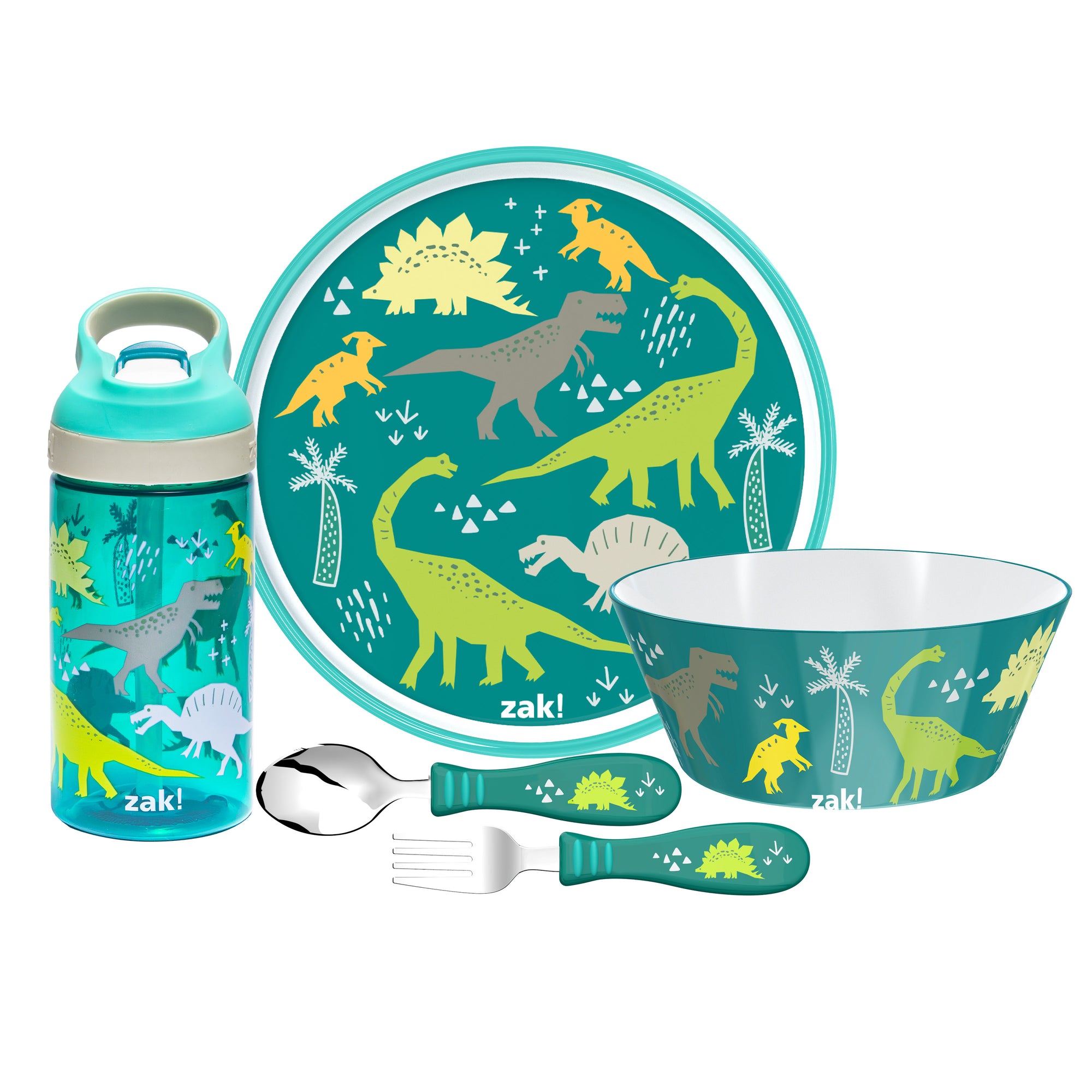 Dinosaur Melamine Kids Dinnerware Set with Water Bottle