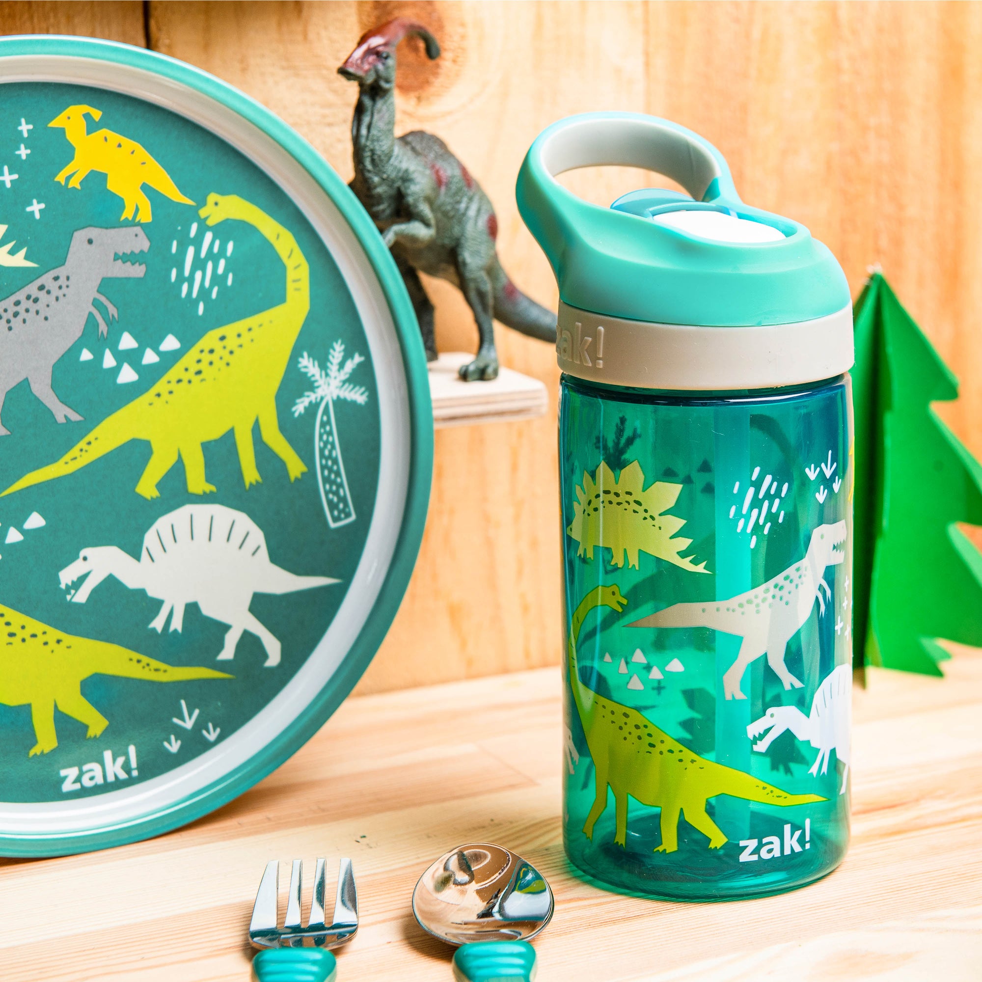 Dinosaur Melamine Kids Dinnerware Set with Water Bottle