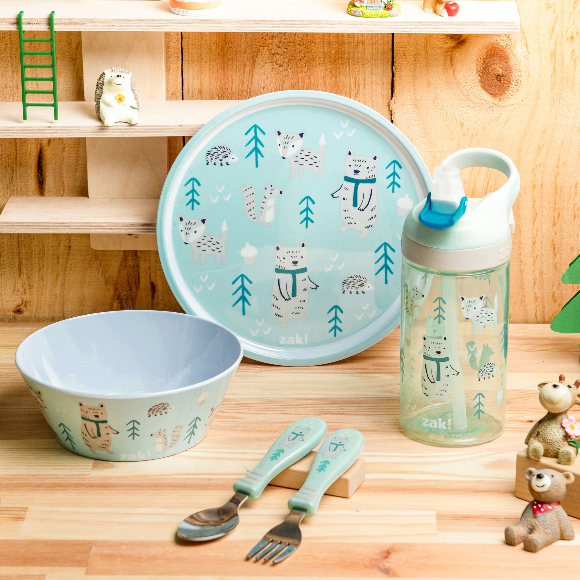 Forest Friends Melamine Kids Dinnerware Set with Water Bottle