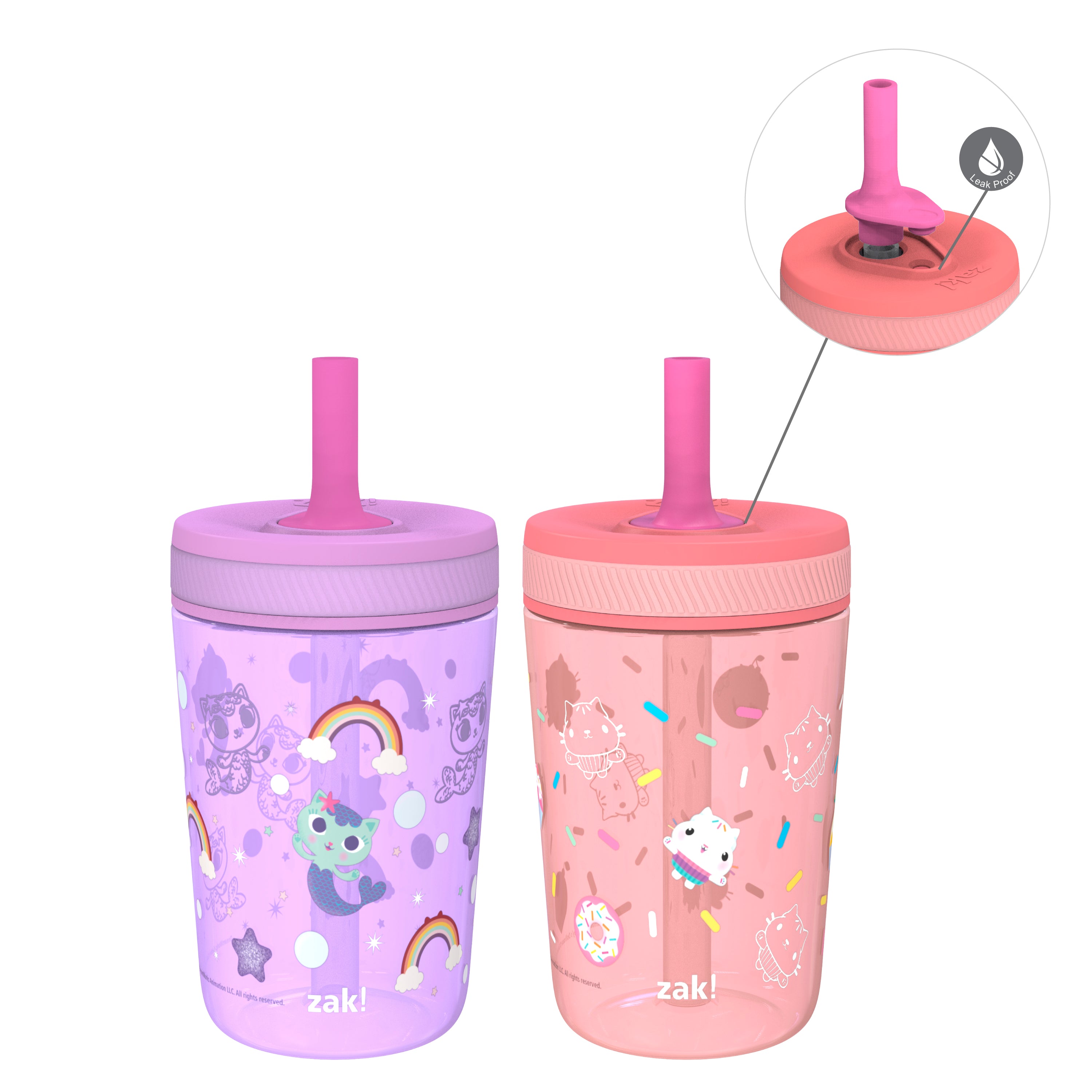 Zak Designs Gabbys Dollhouse 15 Ounce Plastic Tumbler with Lid and Straw, 2-Piece Set, Size: 15 fl oz