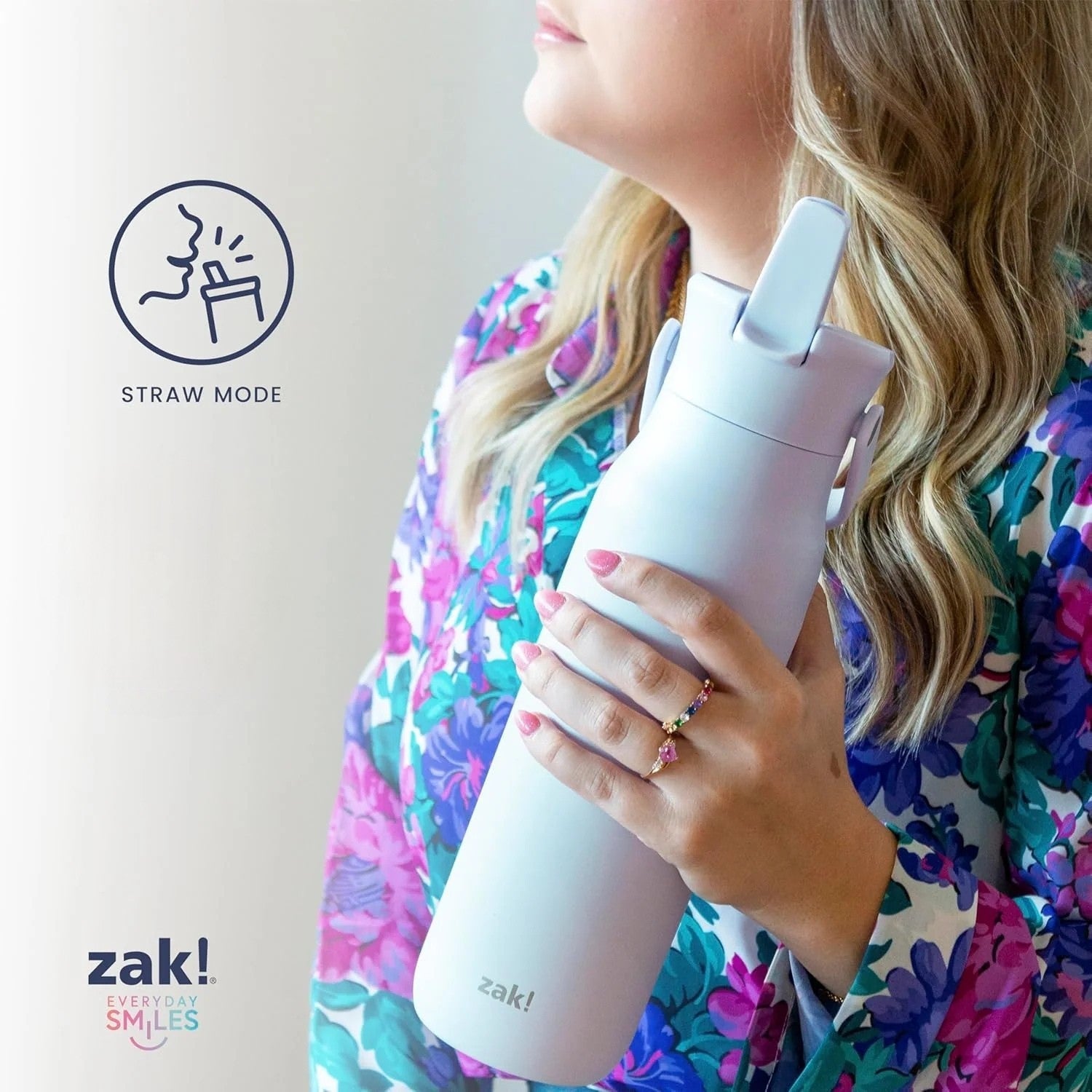 Harmony Stainless Steel Water Bottle with Flip-Up Straw Spout - Provence Blue, 32 ounces