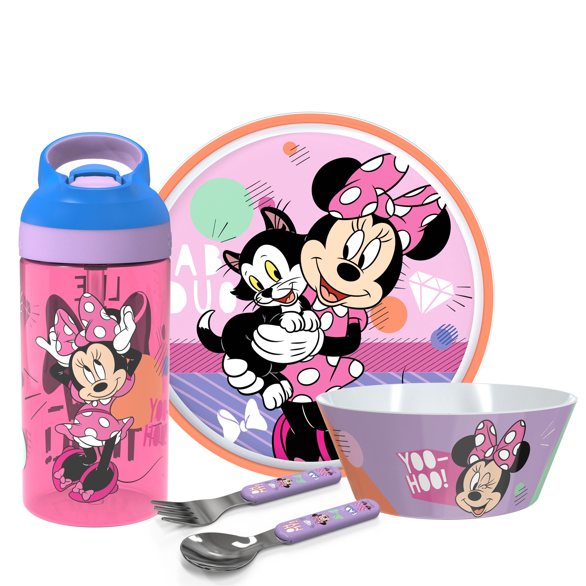 Disney Minnie Mouse Melamine Kids Dinnerware Set with Water Bottle