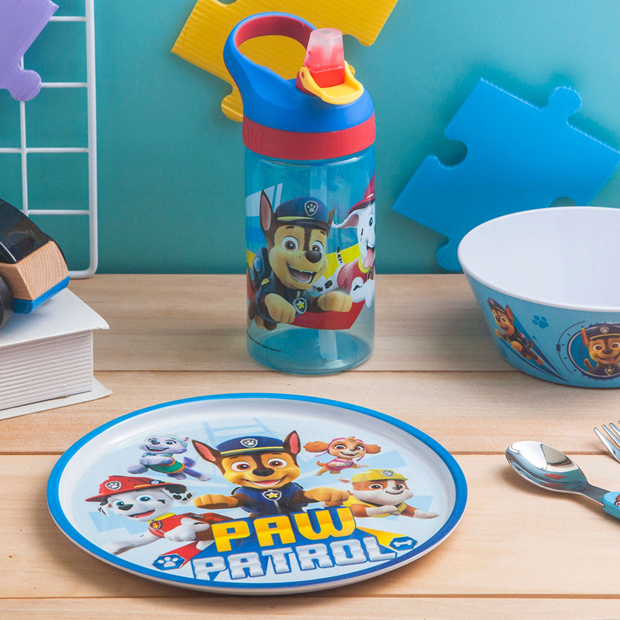 PAW Patrol Chase Melamine Kids Dinnerware Set with Water Bottle