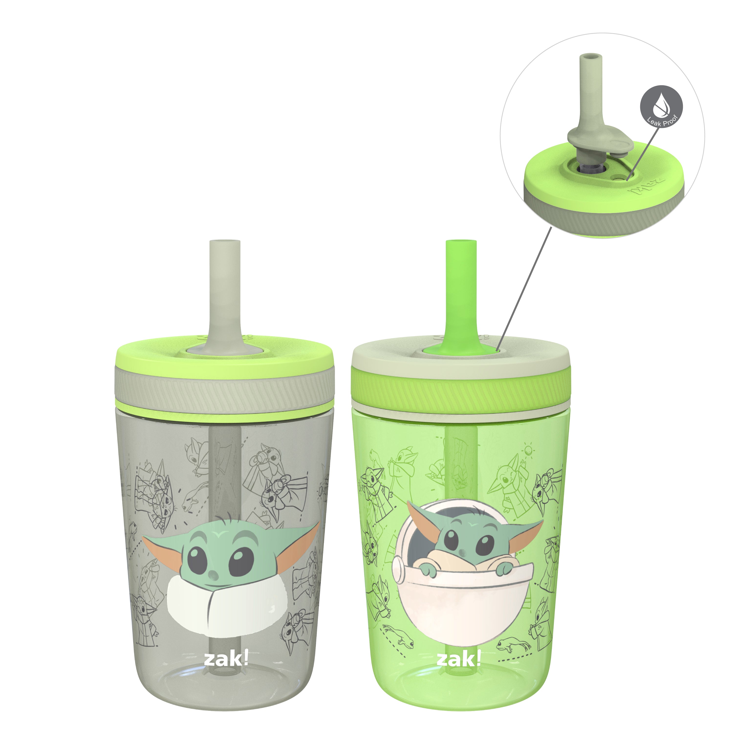 Zak Designs Star Wars The Mandalorian Kelso Toddler Cups for Travel or at Home, 15oz 2-Pack Durable Plastic Sippy Cups with Leak-Proof Design Is