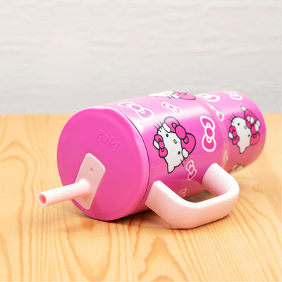 Kids Hello Kitty straw tumbler spill free laying on side