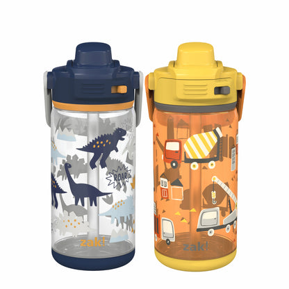 Beacon 2-Piece Kids Water Bottle Set with Lid Lock - Zaksaurus and Construction, 16 Ounces
