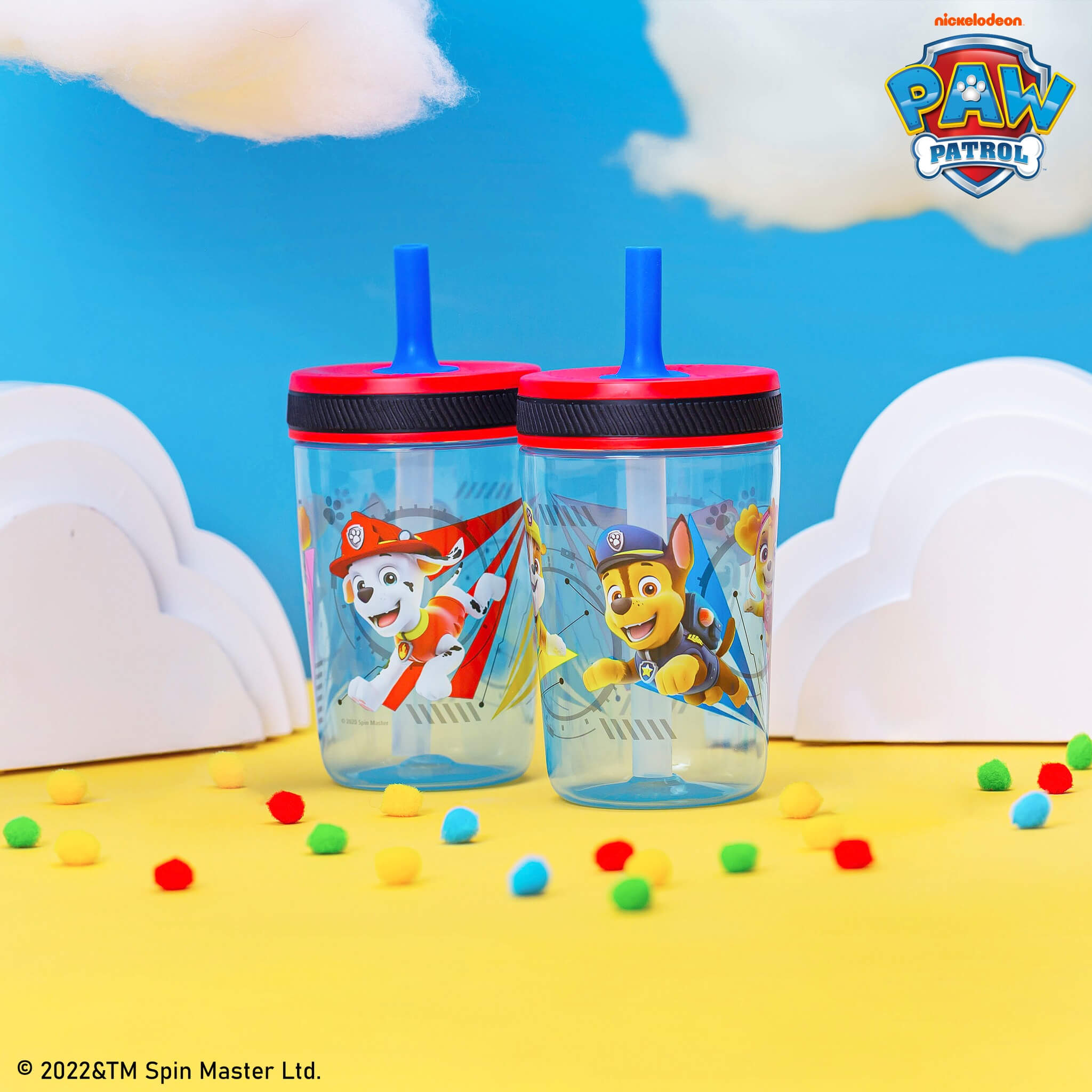Zak Designs Paw Patrol 18 oz. Plastic Tumbler with Straw and Sculpted Lid,  Chase 
