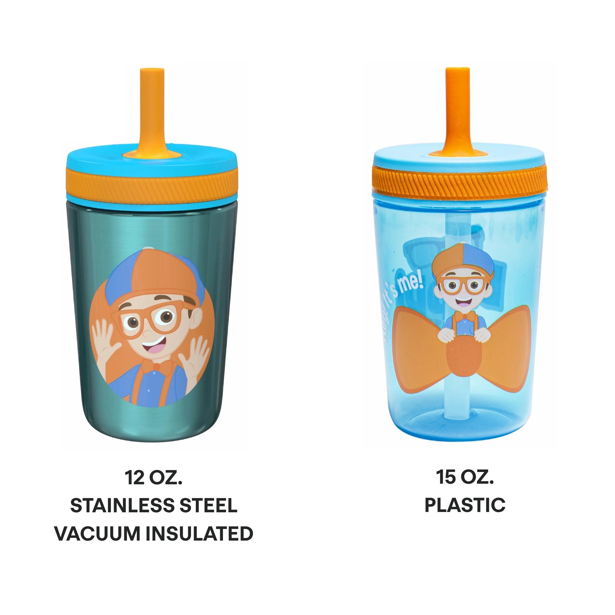 Blippi Kids Stainless Steel and Plastic Leak Proof Tumbler Set