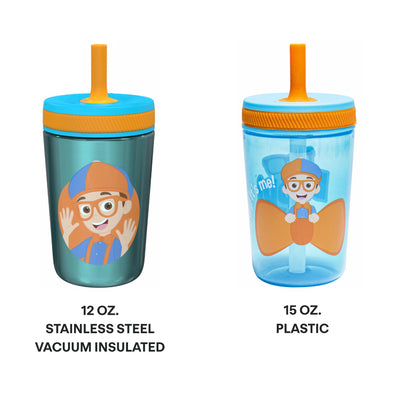 Blippi Kids Stainless Steel and Plastic Leak Proof Tumbler Set
