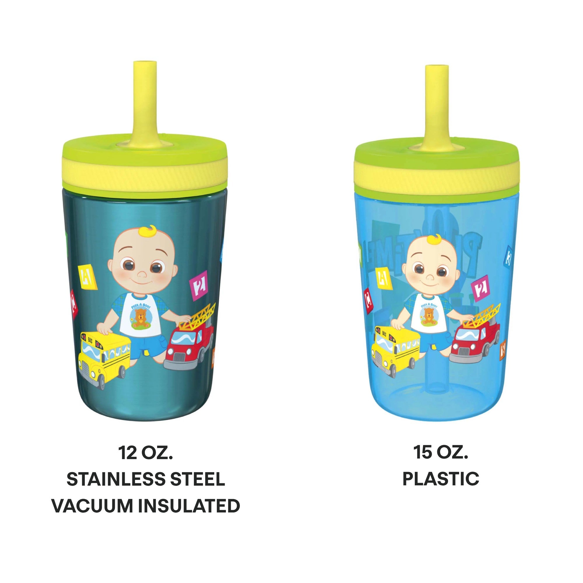 CoComelon Kids Stainless Steel and Plastic Leak Proof Tumbler Set