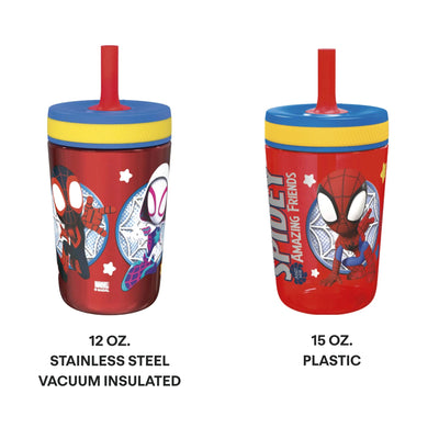 Spidey Kids Stainless Steel and Plastic Leak Proof Tumbler Set