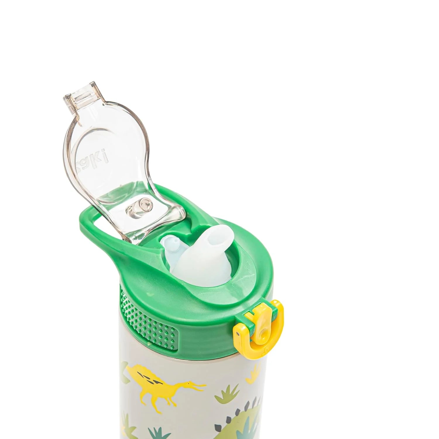 Children's water bottle with dinosaur design on a white background