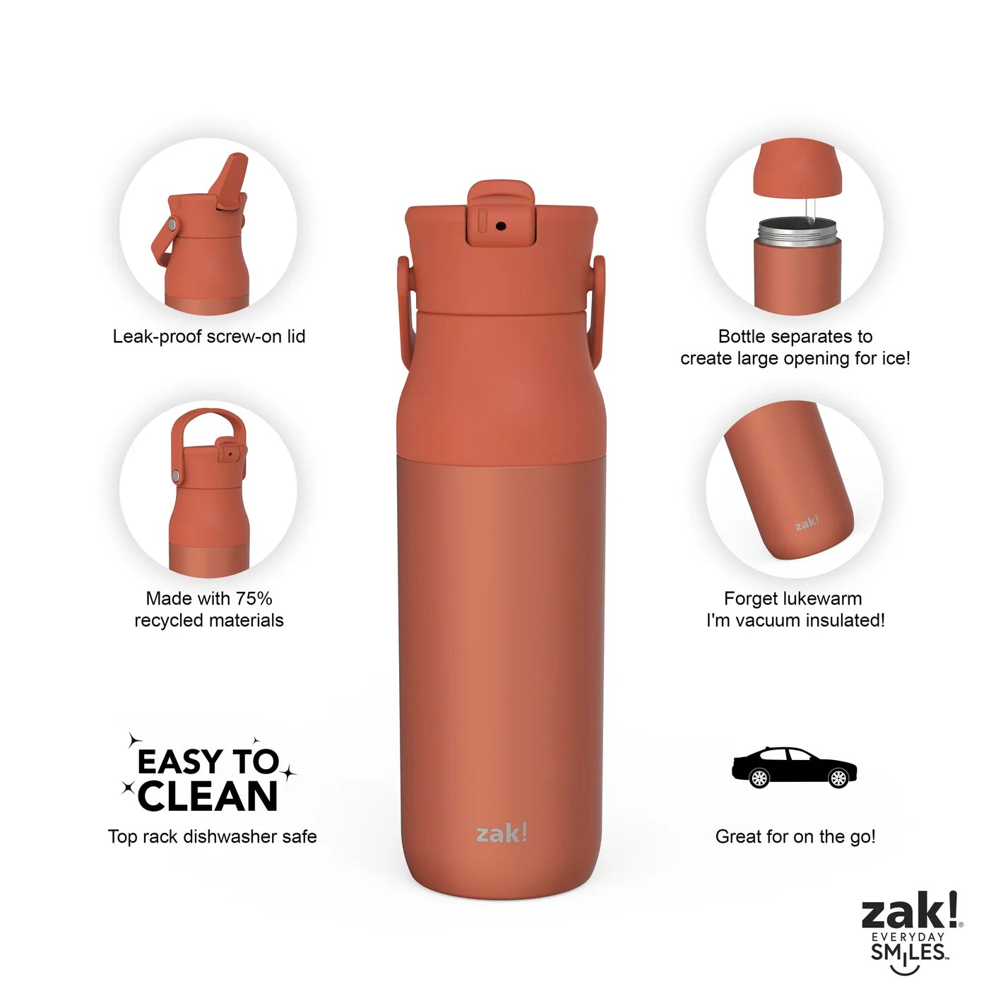 Insulated Water Bottle for on to Go - 20 Oz (2 Lids) Dishwasher Safe  Stainless S