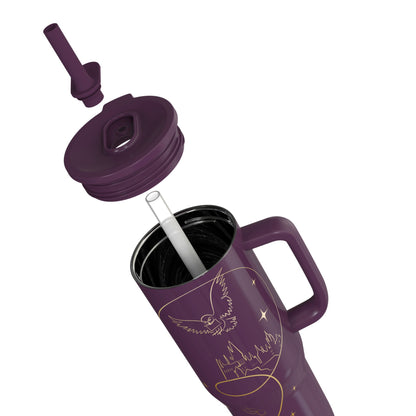 Harry Potter tumbler with straw and lid on a white background