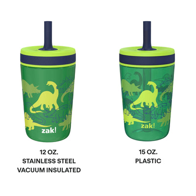 Dino Camo Kids Stainless Steel and Plastic Leak Proof Tumbler Set