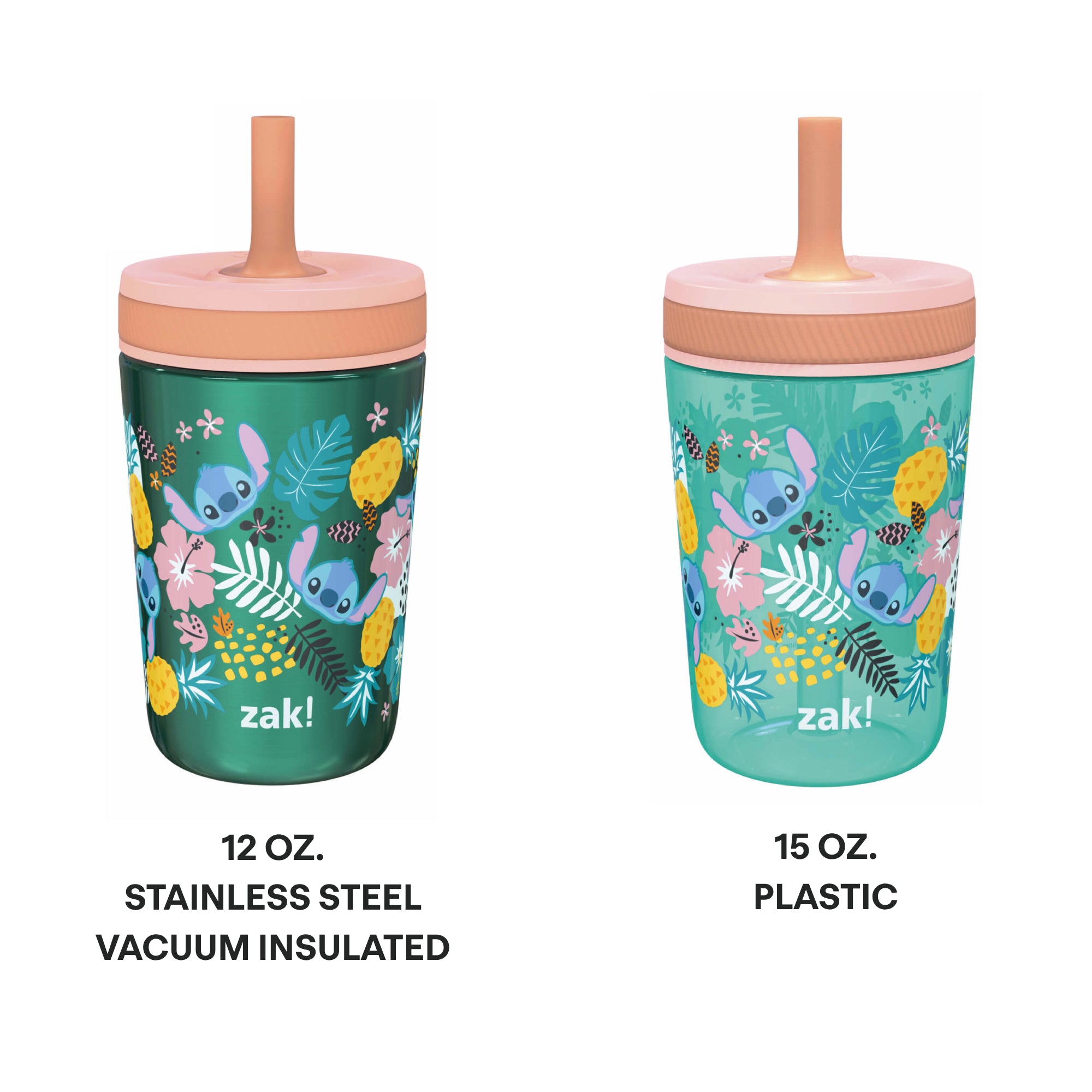 Disney Lilo & Stitch Kids Stainless Steel and Plastic Leak Proof Tumbler Set