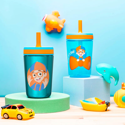 Blippi Kids Stainless Steel and Plastic Leak Proof Tumbler Set