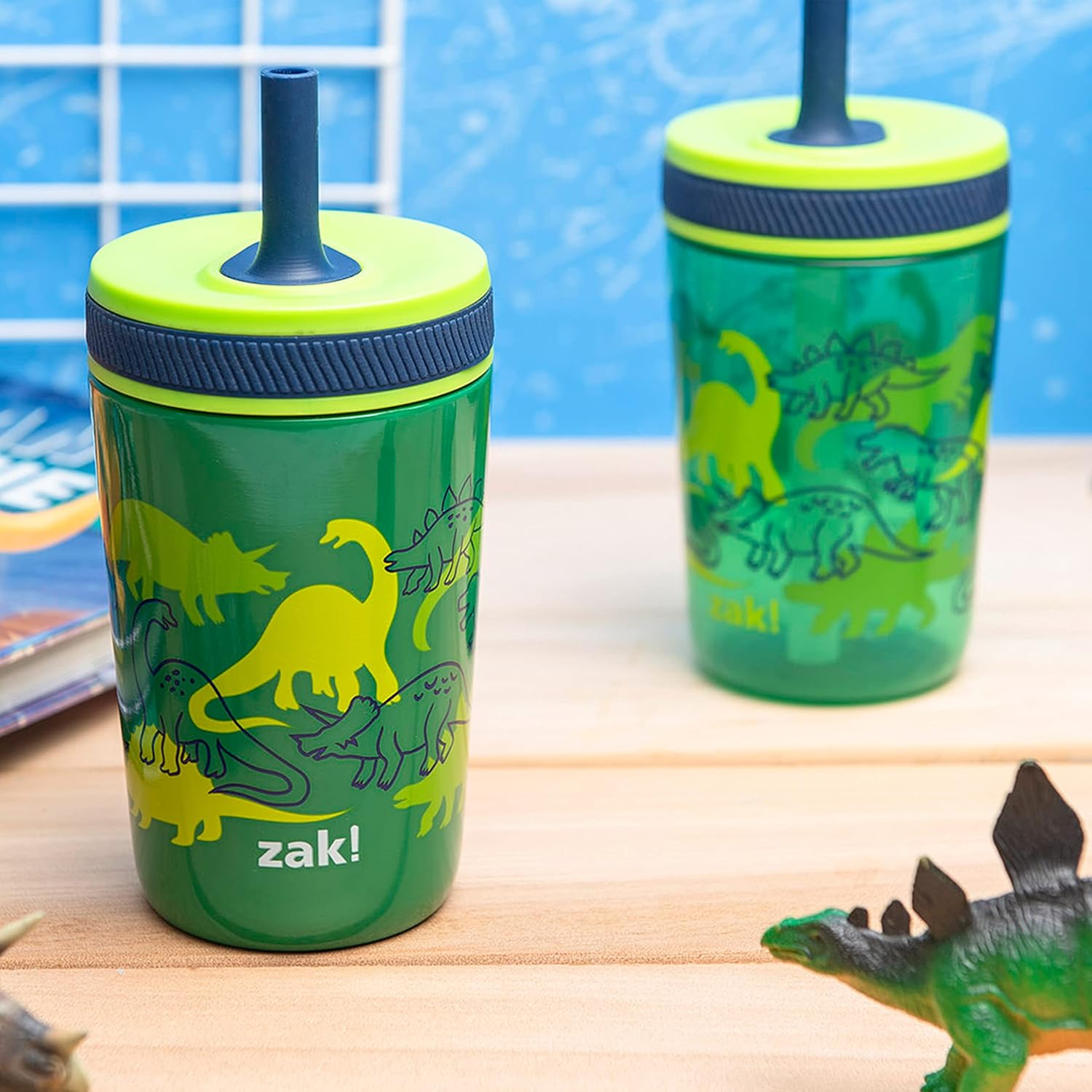 Dino Camo Kids Stainless Steel and Plastic Leak Proof Tumbler Set