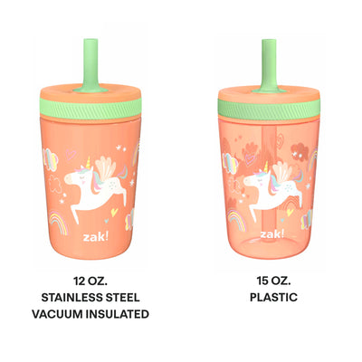 Unicorn Kids Stainless Steel and Plastic Leak Proof Tumbler Set