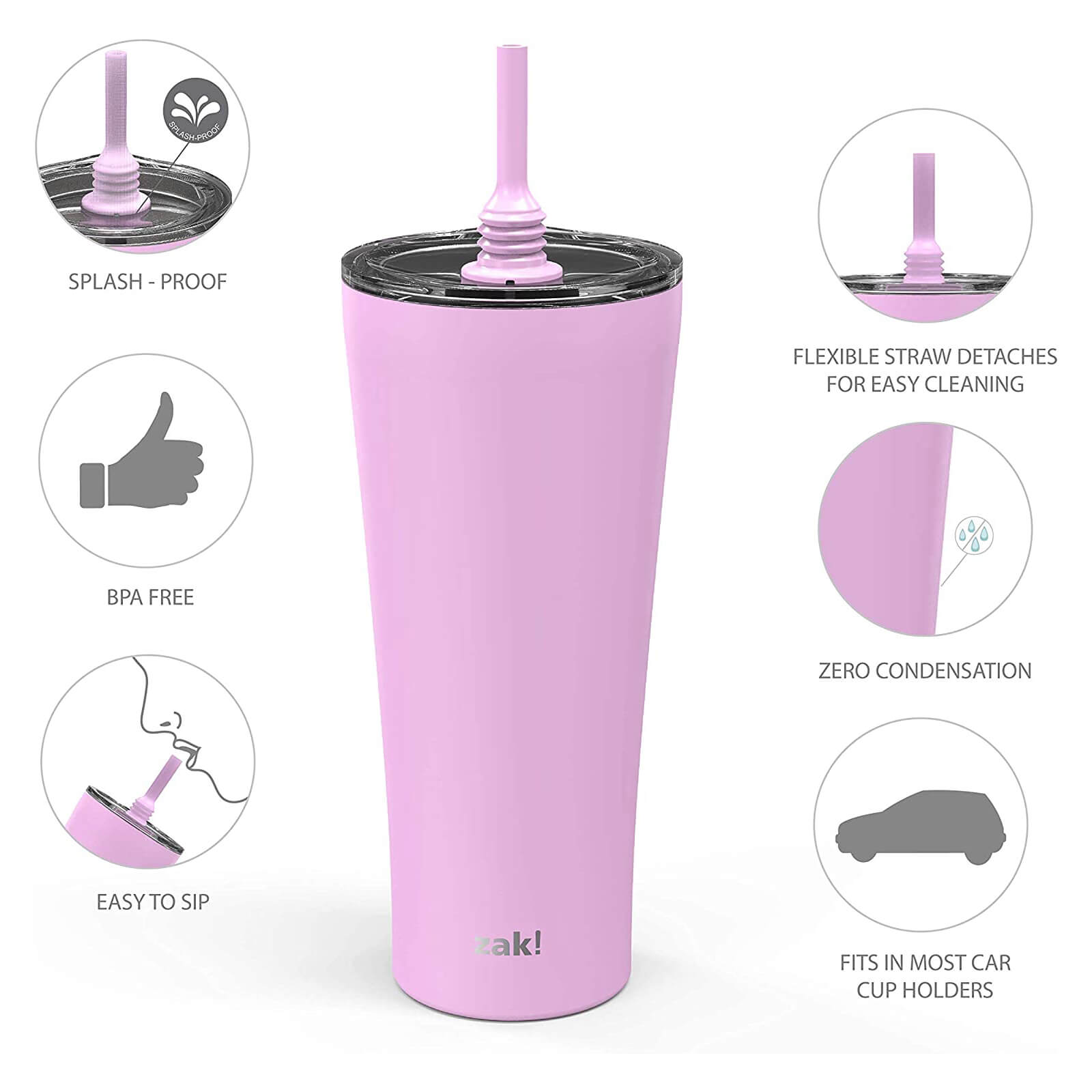 Zak Designs 30oz Stainless Steel Double Wall Vacuum Tumbler Lilac