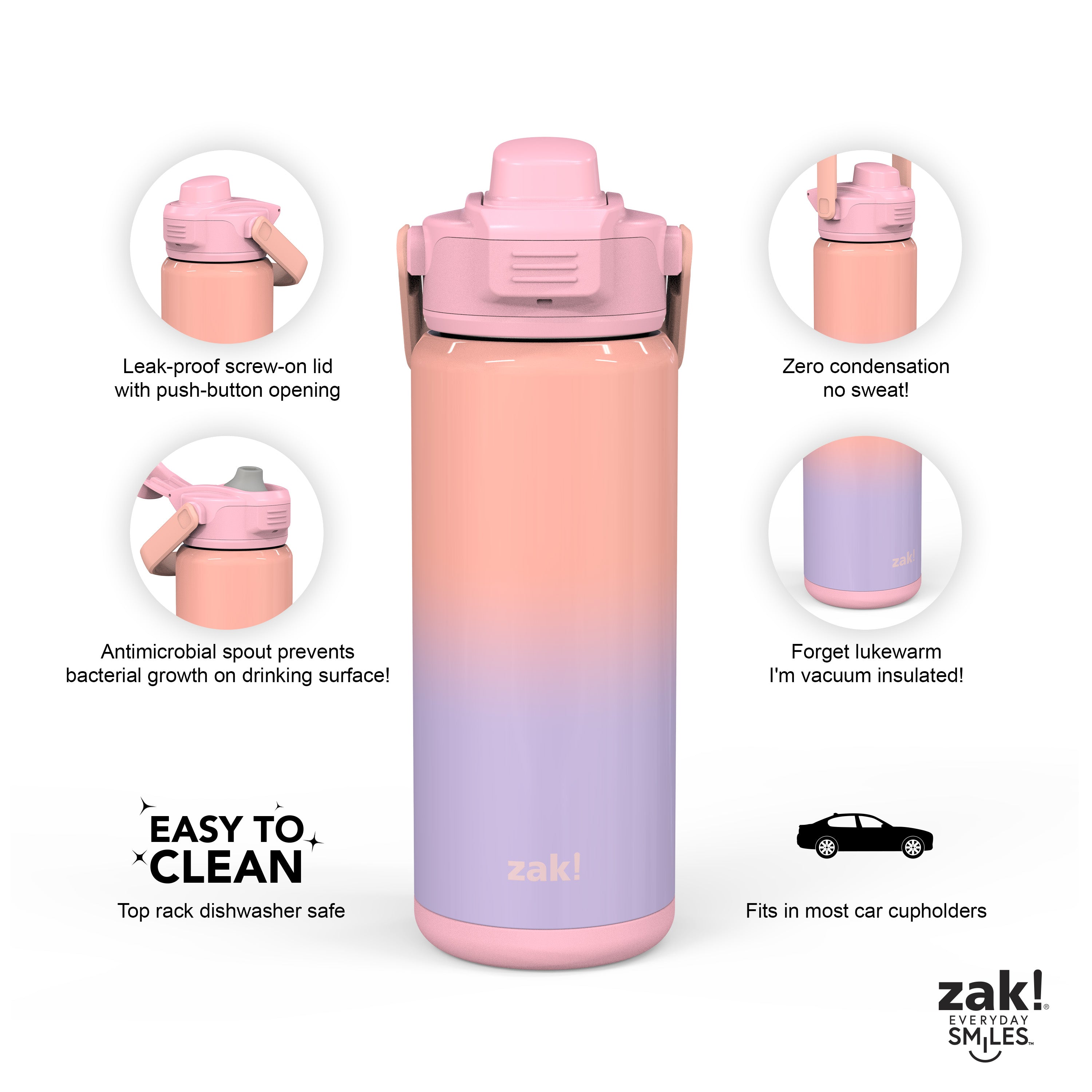 Zak Designs 20oz Stainless Steel Kids' Water Bottle with Antimicrobial Spout 'Sonic The Hedgehog