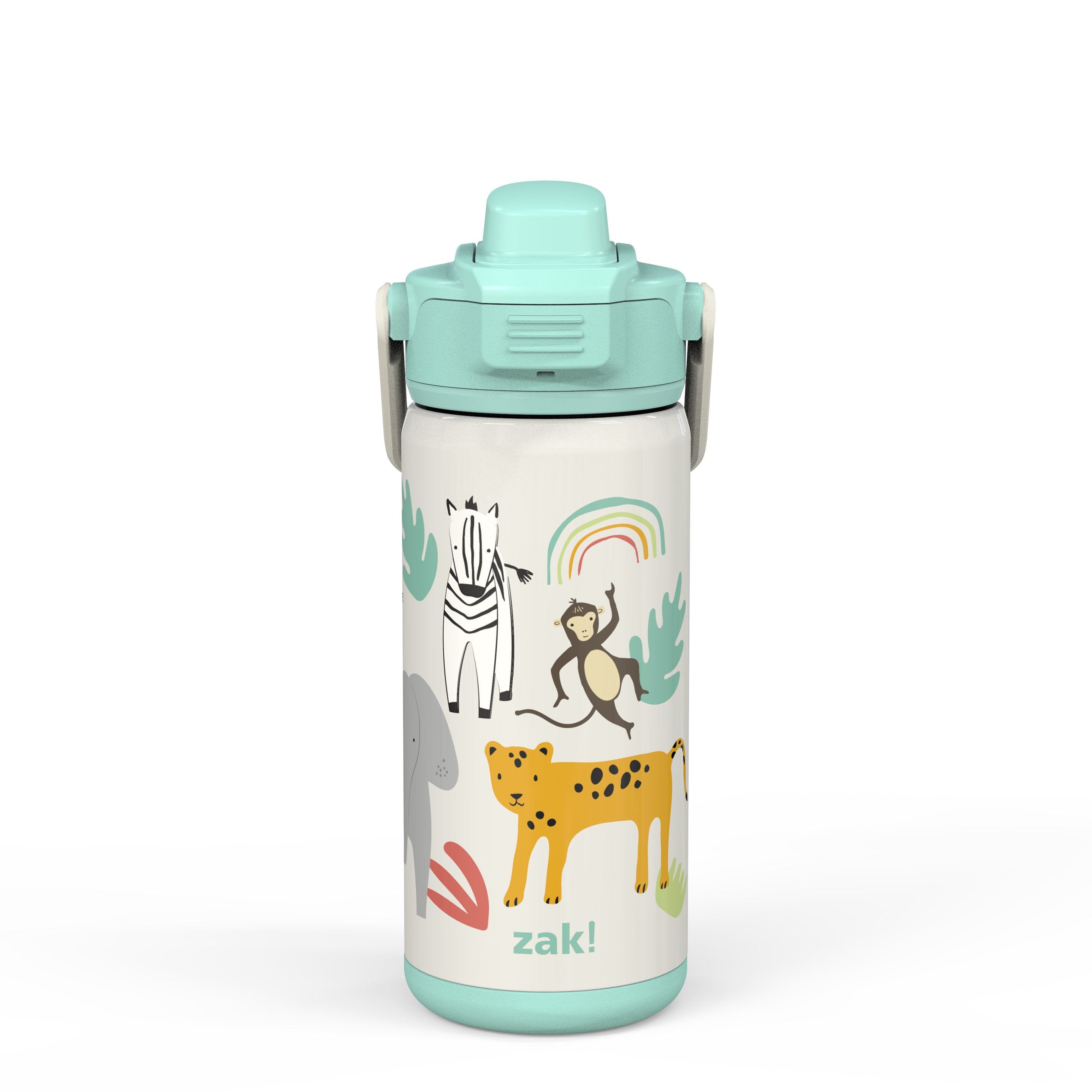 Zak Designs 14oz Stainless Steel Kids' Water Bottle with Antimicrobial Spout 'Safari
