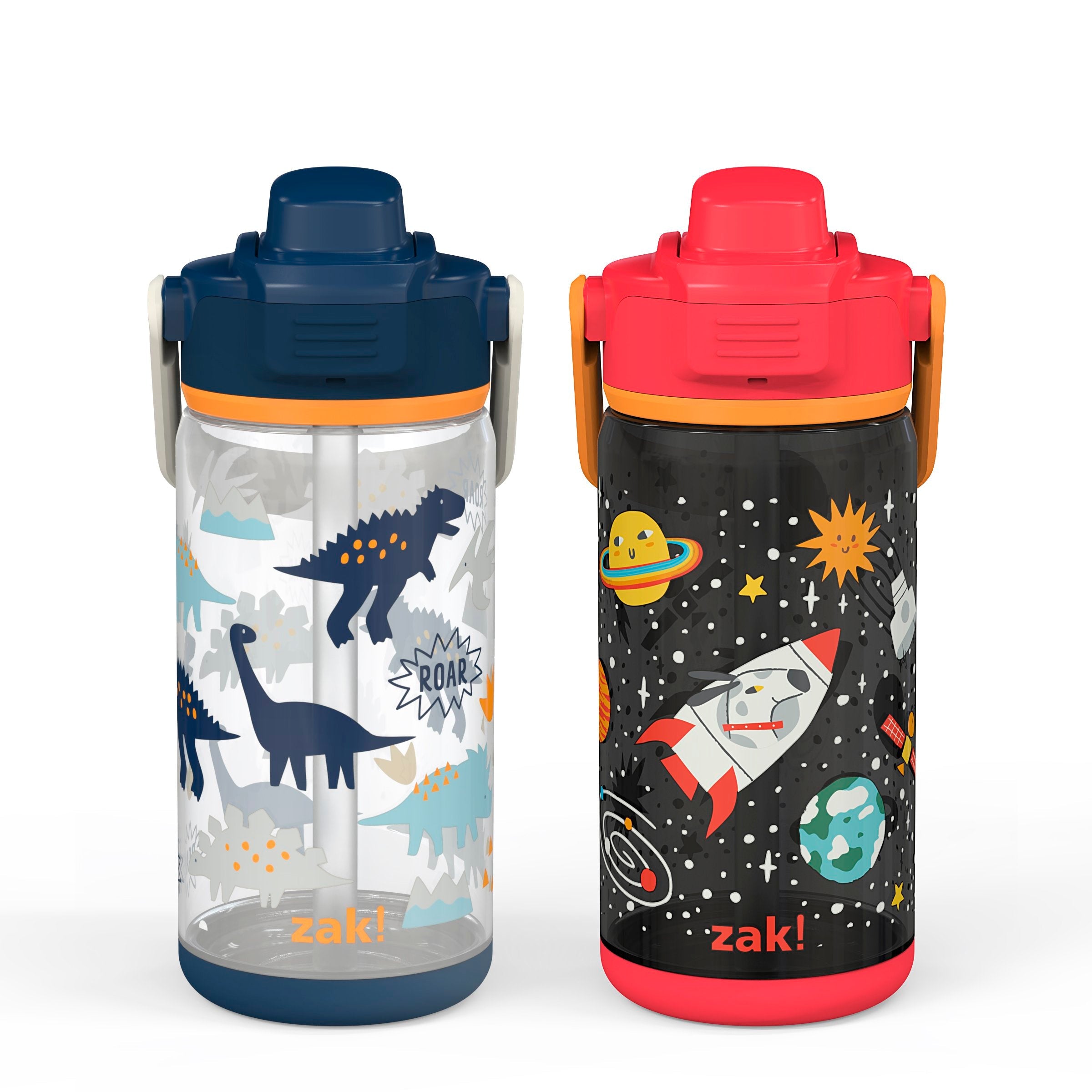 Zak Designs 16oz Plastic Kids' Water Bottle with Bumper and Antimicrobial Spout 'Spaceships-Zaksaurus