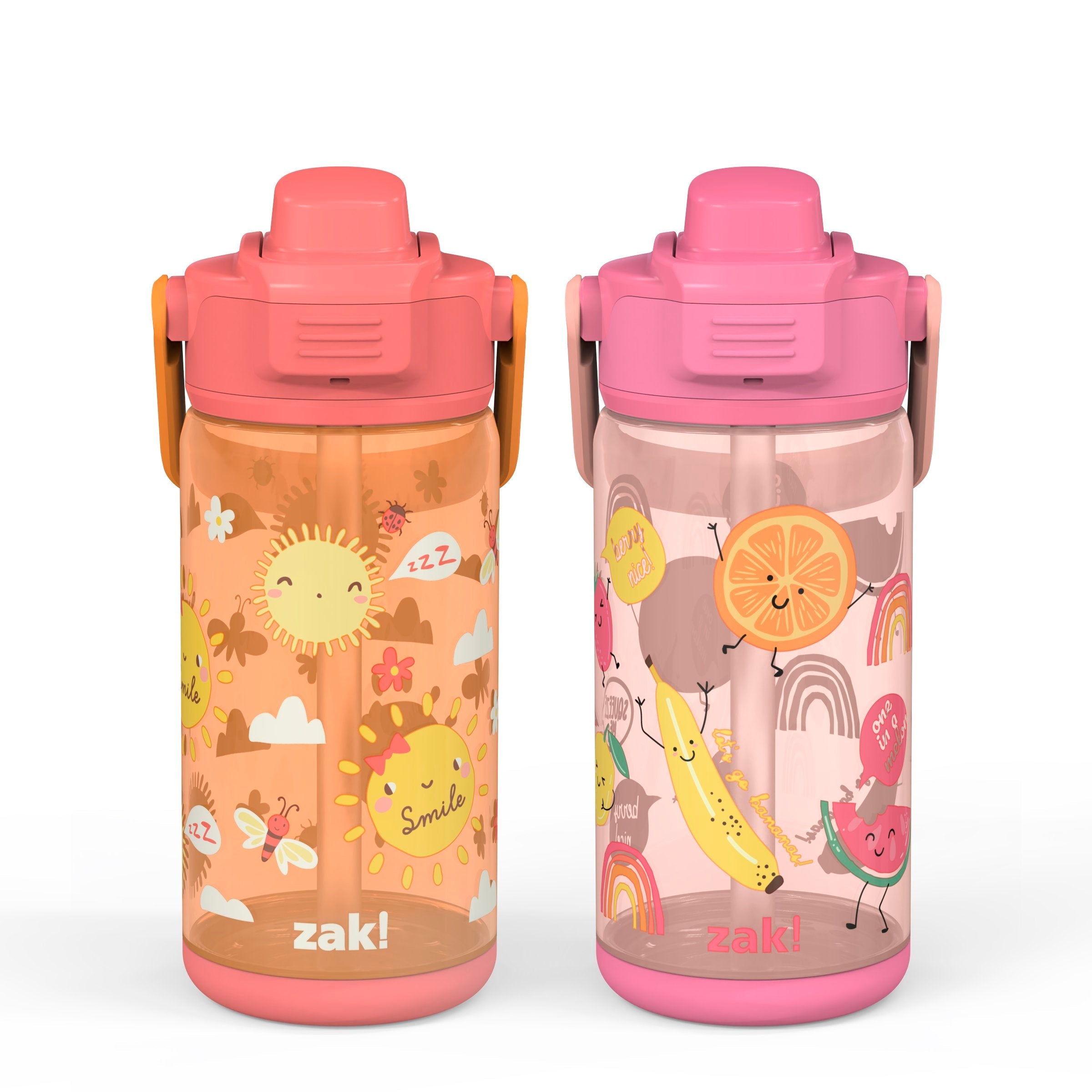 Beacon 2-Piece Kids Water Bottle Set with Covered Spout - Happy Skies and Happy Fruit, 16 Ounces
