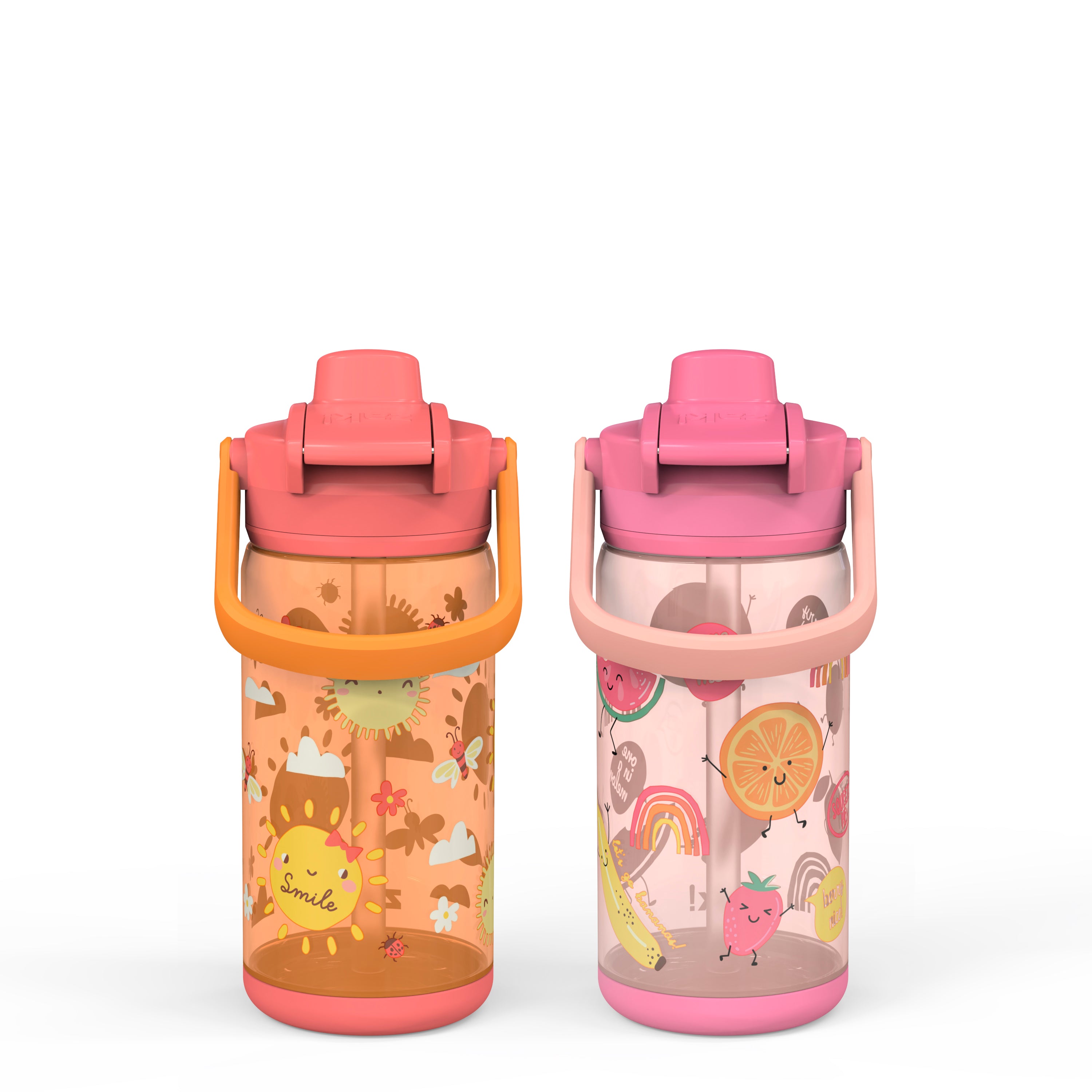 Beacon 2-Piece Kids Water Bottle Set with Covered Spout - Happy Skies and Happy Fruit, 16 Ounces